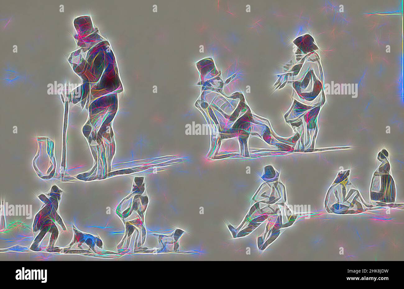 Inspiriert von Jägern mit Hunden, pfeifenrauchenden Männern und einer Bauernfrau, Reimagined by Artotop. Klassische Kunst neu erfunden mit einem modernen Twist. Design von warmen fröhlichen Leuchten der Helligkeit und Lichtstrahl Strahlkraft. Fotografie inspiriert von Surrealismus und Futurismus, umarmt dynamische Energie der modernen Technologie, Bewegung, Geschwindigkeit und Kultur zu revolutionieren Stockfoto