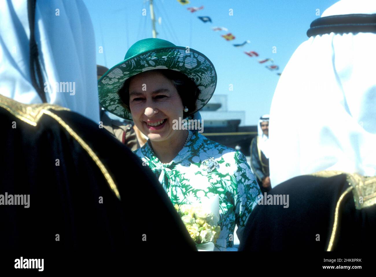 Königin Elizabeth trifft die Scheichs in Doha, Katar, königliche Tournee des Jahres 1979 Stockfoto