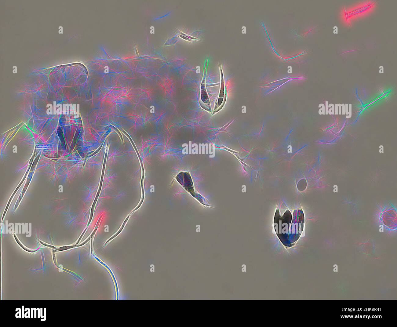 Inspiriert von den Beinen eines Vogels und einem Schnabel. Geflügel, darunter ein Hahn, Reimagined by Artotop. Klassische Kunst neu erfunden mit einem modernen Twist. Design von warmen fröhlichen Leuchten der Helligkeit und Lichtstrahl Strahlkraft. Fotografie inspiriert von Surrealismus und Futurismus, umarmt dynamische Energie der modernen Technologie, Bewegung, Geschwindigkeit und Kultur zu revolutionieren Stockfoto