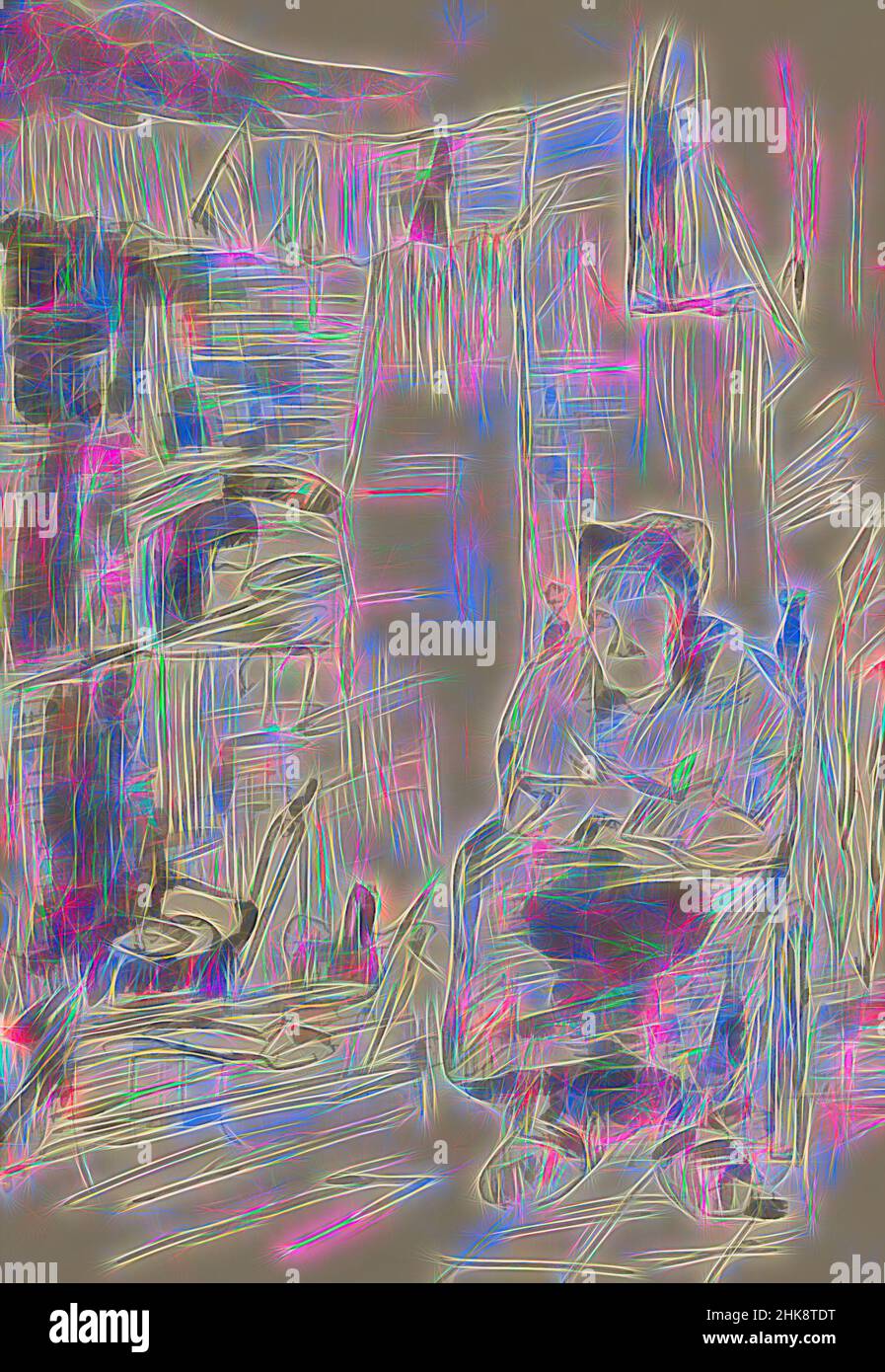 Inspiriert von Recto Alte Frau in einem bäuerlichen Interieur, neu erfunden von Artotop. Klassische Kunst neu erfunden mit einem modernen Twist. Design von warmen fröhlichen Leuchten der Helligkeit und Lichtstrahl Strahlkraft. Fotografie inspiriert von Surrealismus und Futurismus, umarmt dynamische Energie der modernen Technologie, Bewegung, Geschwindigkeit und Kultur zu revolutionieren Stockfoto