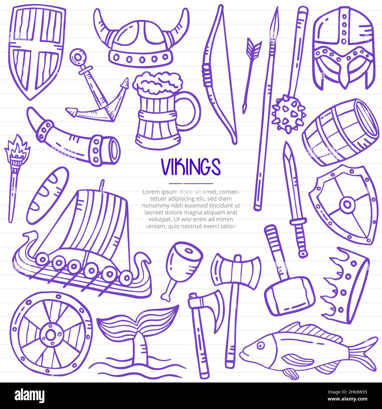 wikinger mit Doodle-Stil für Vorlage von Bannern, Flyern, Büchern und Magazin-Cover-Vektor-Illustration Stockfoto