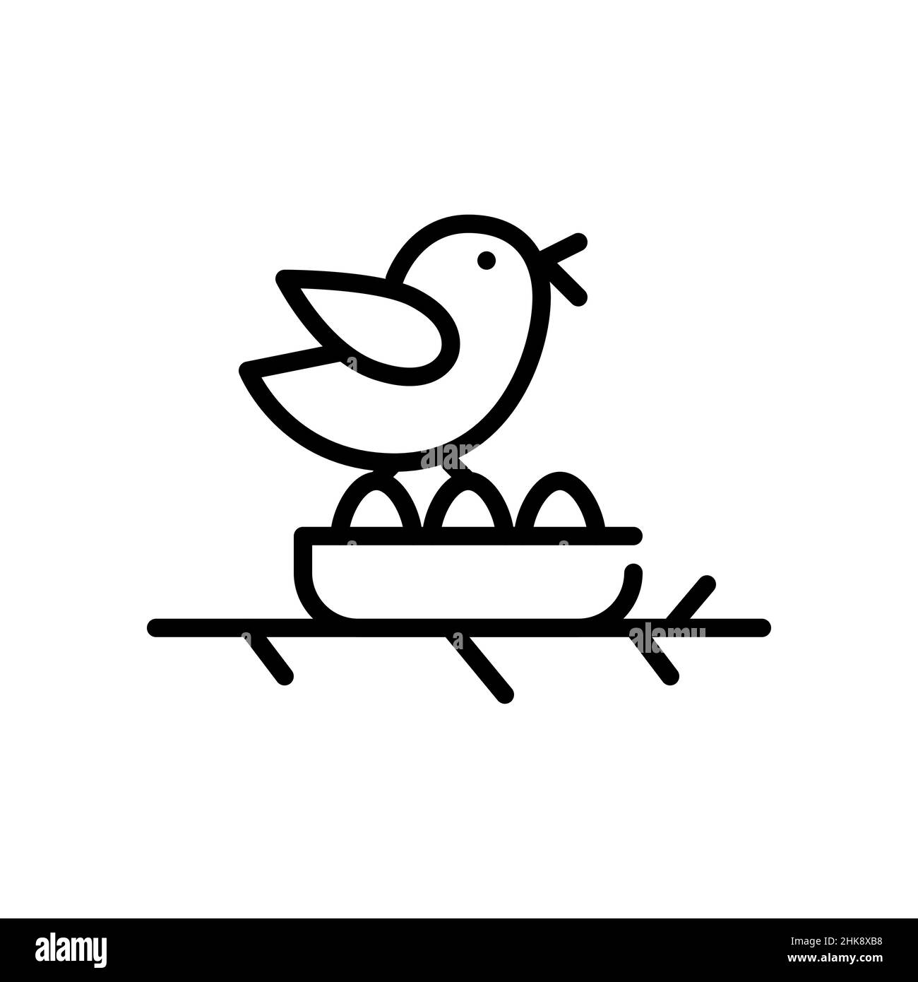 Vogel an einem Nest mit Eiern. Pixel Perfect bearbeitbares Symbol für Konturfarbe Stock Vektor