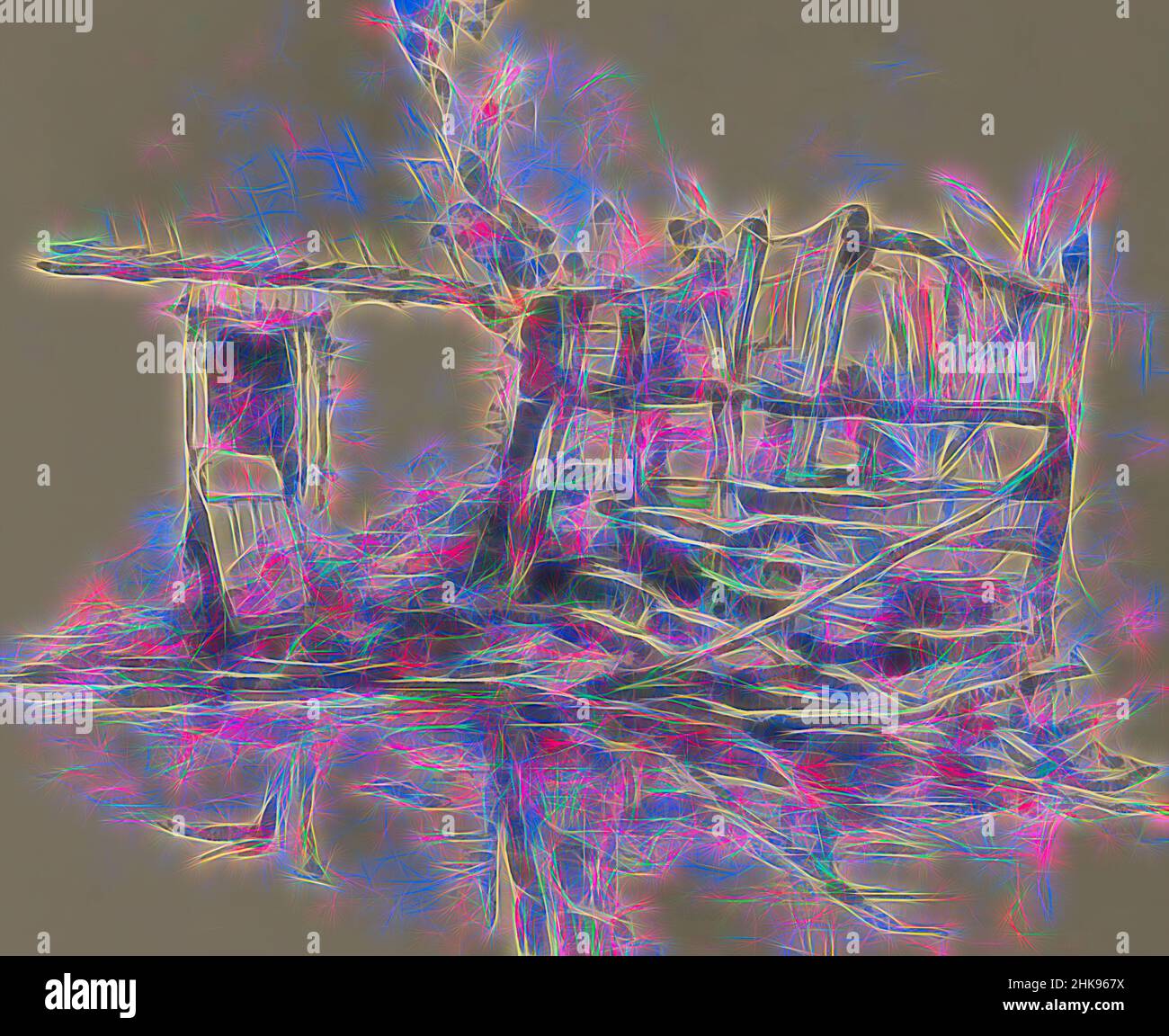 Inspiriert vom Haus Anton Mauve in der Nähe des Oosterbeekse Pietsersberg. Oosterbeek, neu erfunden von Artotop. Klassische Kunst neu erfunden mit einem modernen Twist. Design von warmen fröhlichen Leuchten der Helligkeit und Lichtstrahl Strahlkraft. Fotografie inspiriert von Surrealismus und Futurismus, umarmt dynamische Energie der modernen Technologie, Bewegung, Geschwindigkeit und Kultur zu revolutionieren Stockfoto