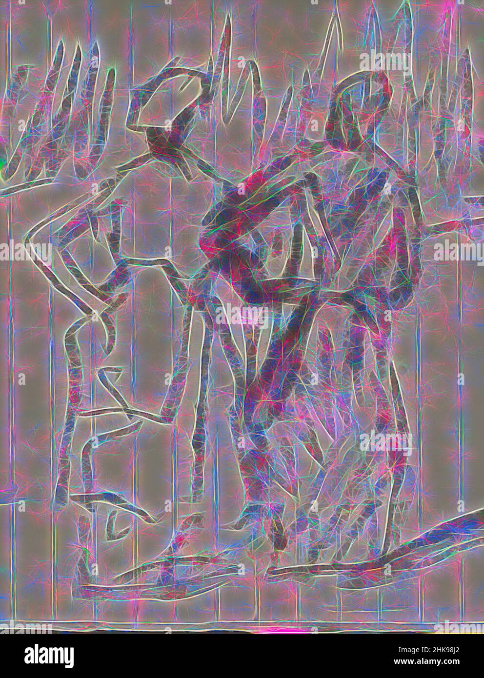 Inspiriert von zwei Frauen, von hinten gesehen, Reimagined by Artotop. Klassische Kunst neu erfunden mit einem modernen Twist. Design von warmen fröhlichen Leuchten der Helligkeit und Lichtstrahl Strahlkraft. Fotografie inspiriert von Surrealismus und Futurismus, umarmt dynamische Energie der modernen Technologie, Bewegung, Geschwindigkeit und Kultur zu revolutionieren Stockfoto