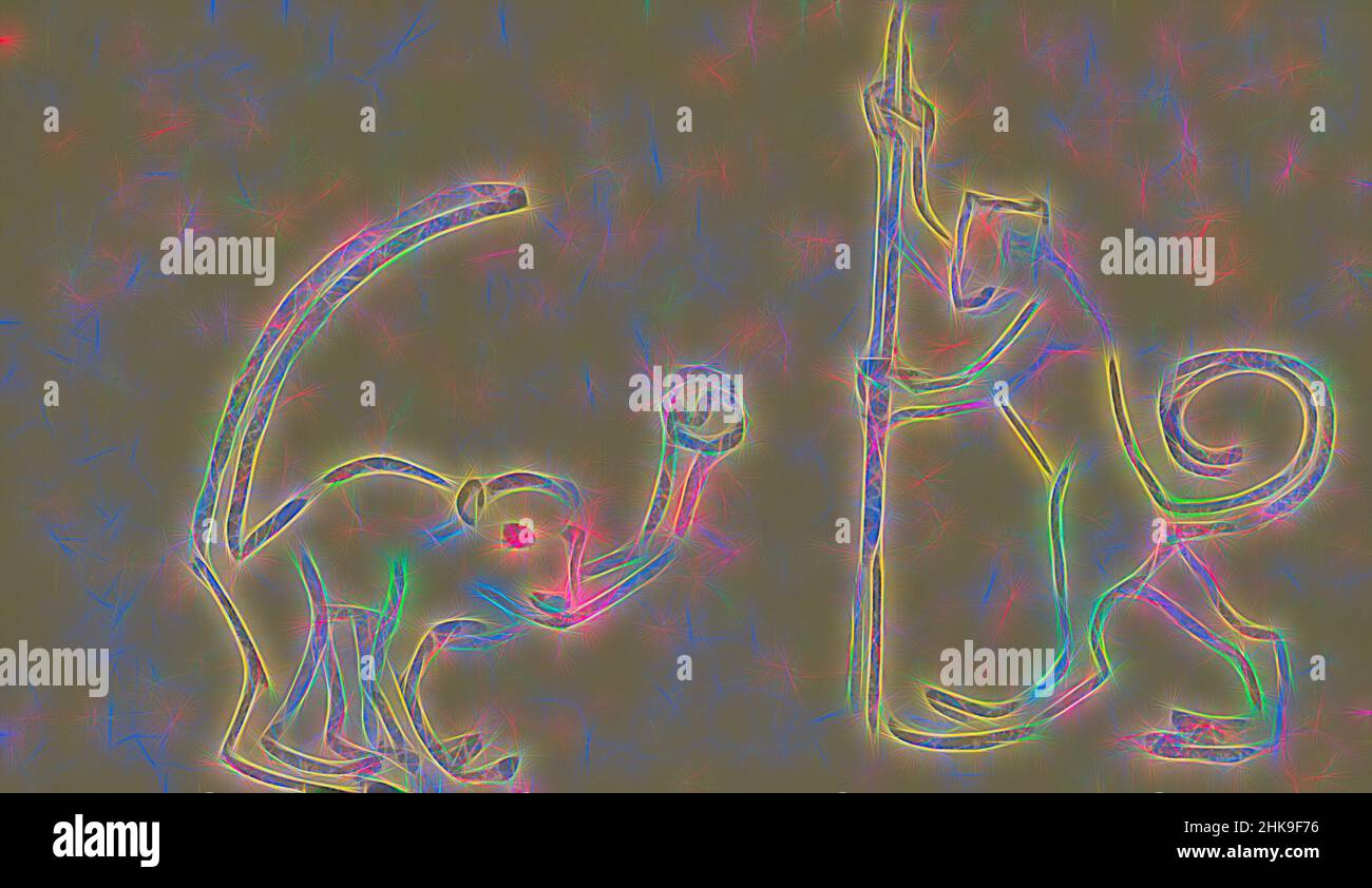 Inspiriert von zwei Affen, neu erfunden von Artotop. Klassische Kunst neu erfunden mit einem modernen Twist. Design von warmen fröhlichen Leuchten der Helligkeit und Lichtstrahl Strahlkraft. Fotografie inspiriert von Surrealismus und Futurismus, umarmt dynamische Energie der modernen Technologie, Bewegung, Geschwindigkeit und Kultur zu revolutionieren Stockfoto