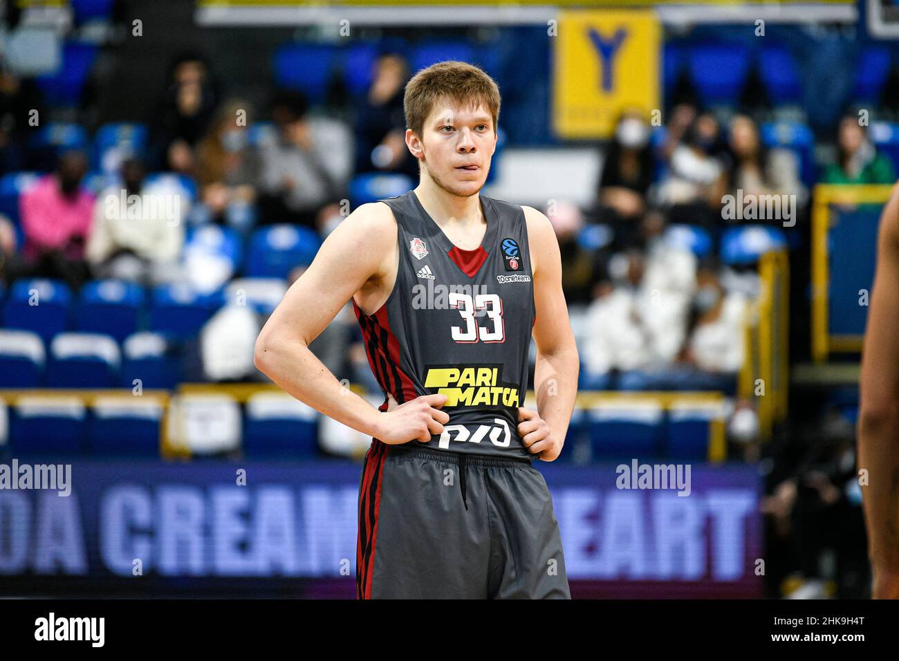 Zakhar Vedischev von Lokomotiv-Kuban während des EUROCUP-Basketballspiels 7days zwischen den Metropoliten 92 (Boulogne-Levallois) und Lokomotiv-Kuban (Krasnodar) am 2. Februar 2022 im Palais des Sports Marcel Cerdan in Levallois-Perret, Frankreich. Foto von Victor Joly/ABACAPRESS.COM Stockfoto