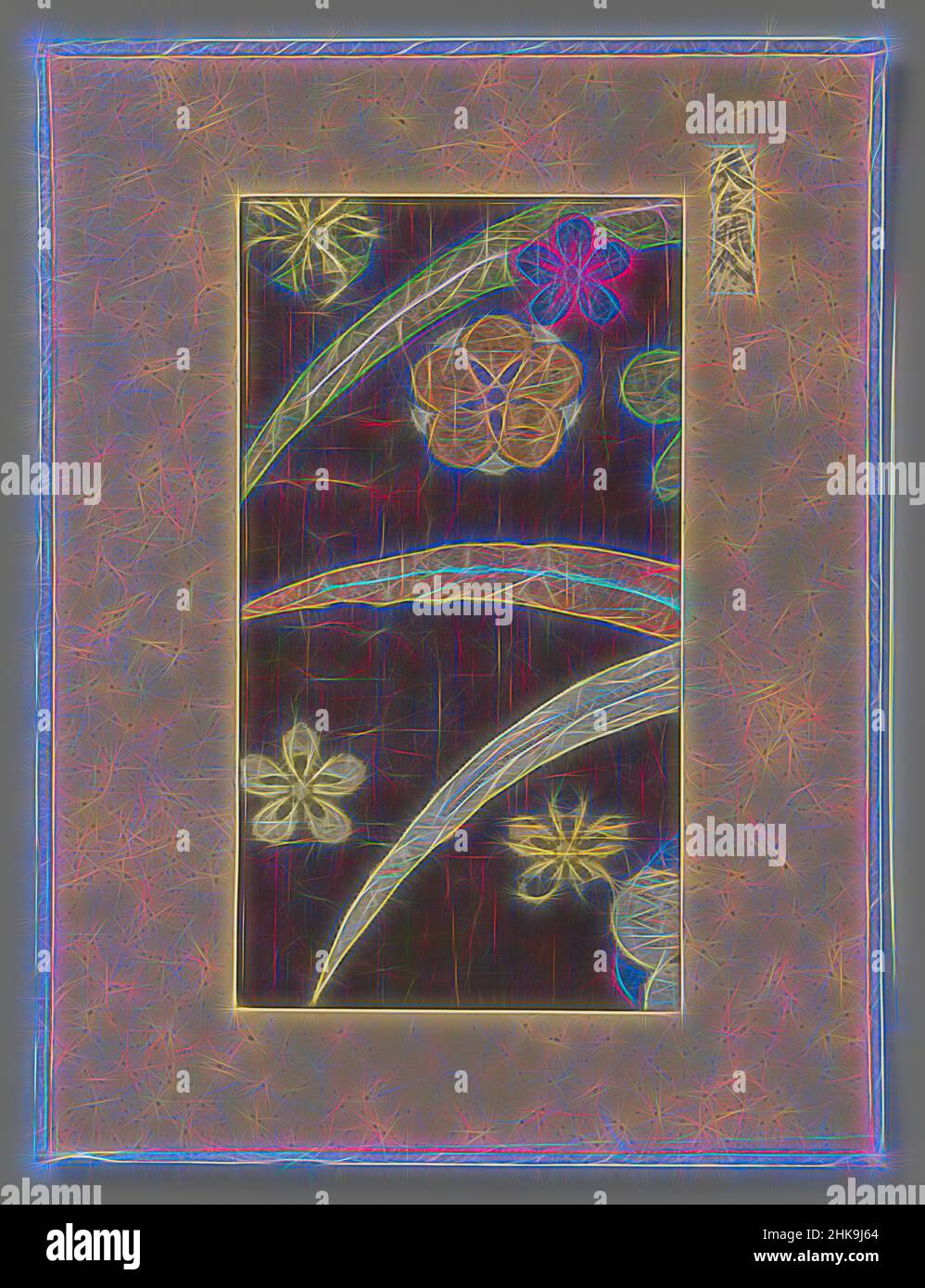 Inspiriert von Textilfragment, Textilfragment, Stickerei von Blumen und Blättern auf violettem Seidenfond., Japan, 1573 - 1591, Seide, Höhe 24,7 cm × Breite 13,5 cm, neu erfunden von Artotop. Klassische Kunst neu erfunden mit einem modernen Twist. Design von warmen fröhlichen Leuchten der Helligkeit und Lichtstrahl Strahlkraft. Fotografie inspiriert von Surrealismus und Futurismus, umarmt dynamische Energie der modernen Technologie, Bewegung, Geschwindigkeit und Kultur zu revolutionieren Stockfoto