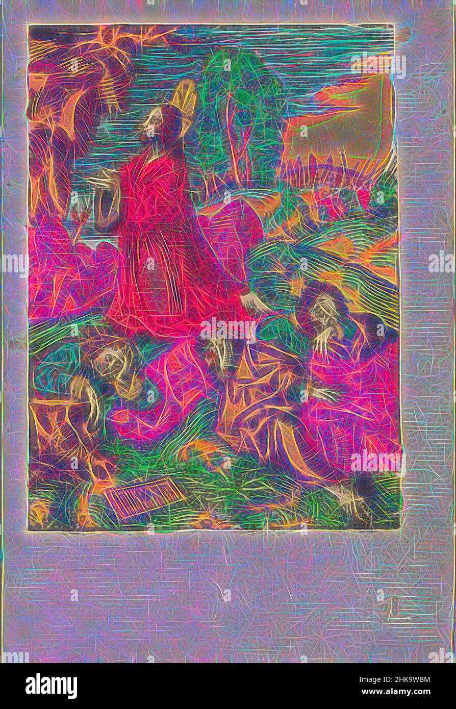 Inspiriert von Christus im Garten Gethsemane, die kleine Passion, dumme Passion, Christus beten im Garten Gethsemane. Seine Jünger Petrus, Johannes und Andreas sind eingeschlafen. Print ist Teil eines Buches., Druckerei: Jacob Cornelisz van Oostsanen, Verlag: Doen Pietersz., Amsterdam, 1521 und, Reimagined by Artotop. Klassische Kunst neu erfunden mit einem modernen Twist. Design von warmen fröhlichen Leuchten der Helligkeit und Lichtstrahl Strahlkraft. Fotografie inspiriert von Surrealismus und Futurismus, umarmt dynamische Energie der modernen Technologie, Bewegung, Geschwindigkeit und Kultur zu revolutionieren Stockfoto