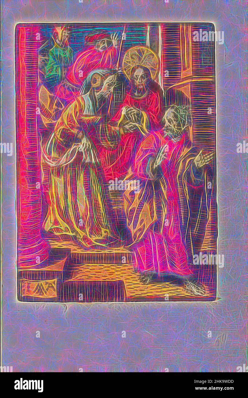 Inspiriert von der Denial of Peter, The Little Passion, Stupid Passion, Zeigt Eine Frau auf Petrus und fragt, ob er nicht auch zu Christus gehört. Petrus bestreitet dies. Im Hintergrund sieht Christus mit gefesselten Händen weiter. Print ist Teil eines Buches., Druckerei: Jacob Cornelisz van Oostsanen, Verlag: Doen, Reimagined by Artotop. Klassische Kunst neu erfunden mit einem modernen Twist. Design von warmen fröhlichen Leuchten der Helligkeit und Lichtstrahl Strahlkraft. Fotografie inspiriert von Surrealismus und Futurismus, umarmt dynamische Energie der modernen Technologie, Bewegung, Geschwindigkeit und Kultur zu revolutionieren Stockfoto