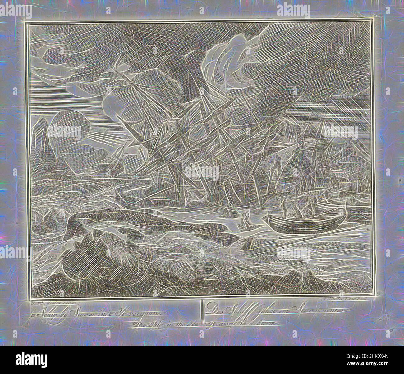 Inspiriert von Schiff stirbt im Eis während eines Sturms, ca. 1725't Schip by Storm in 't Ys vergaan, das Schiff gehet im Sturm unter, das Schiff im Eis im Sturm weggeworfen, Whaling, das Schiff stirbt im Eis während eines Sturms, ca. 1725. Teil der Walfangserie. Gedruckt auf dem gleichen Blatt wie No, Reimagined von Artotop. Klassische Kunst neu erfunden mit einem modernen Twist. Design von warmen fröhlichen Leuchten der Helligkeit und Lichtstrahl Strahlkraft. Fotografie inspiriert von Surrealismus und Futurismus, umarmt dynamische Energie der modernen Technologie, Bewegung, Geschwindigkeit und Kultur zu revolutionieren Stockfoto