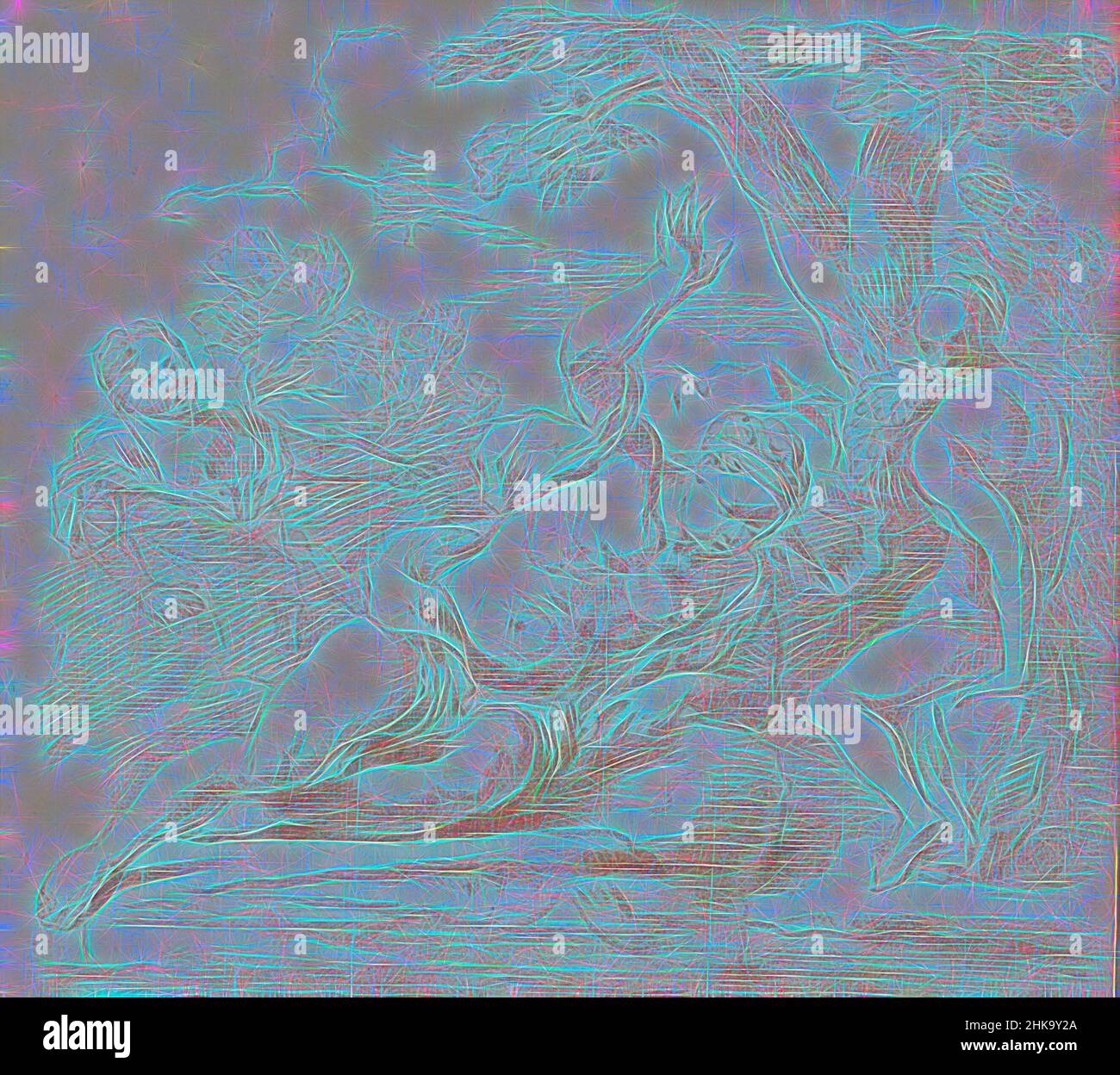 Inspiriert von Narcissus und Echo liegt Narcissus auf einer Bank und betrachtet seine Reflexion im Wasser. Im Hintergrund die Nymphe Echo und ein Passant. Blatt 38 recto aus einem Skizzenbuch mit 63 Blättern, neu gestaltet von Artotop. Klassische Kunst neu erfunden mit einem modernen Twist. Design von warmen fröhlichen Leuchten der Helligkeit und Lichtstrahl Strahlkraft. Fotografie inspiriert von Surrealismus und Futurismus, umarmt dynamische Energie der modernen Technologie, Bewegung, Geschwindigkeit und Kultur zu revolutionieren Stockfoto