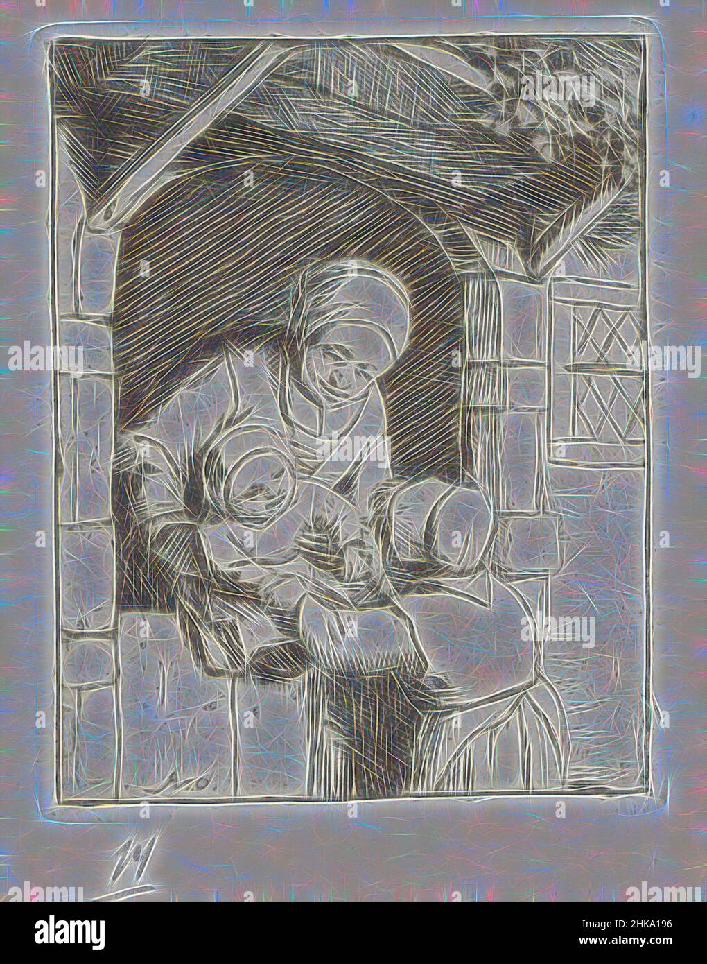 Inspiriert von Mutter mit zwei Kindern, ist der Druck Teil einer Mappe und wird mit einem weiteren Druck auf einer Albumseite gedruckt., Druckerei: Adriaen van Ostade, Adriaen van Ostade, Haarlem, 1671 - 1679 und/oder 1941, Papier, Radierung, Höhe 89 mm × Breite 70 mm, Reimagined by Artotop. Klassische Kunst neu erfunden mit einem modernen Twist. Design von warmen fröhlichen Leuchten der Helligkeit und Lichtstrahl Strahlkraft. Fotografie inspiriert von Surrealismus und Futurismus, umarmt dynamische Energie der modernen Technologie, Bewegung, Geschwindigkeit und Kultur zu revolutionieren Stockfoto