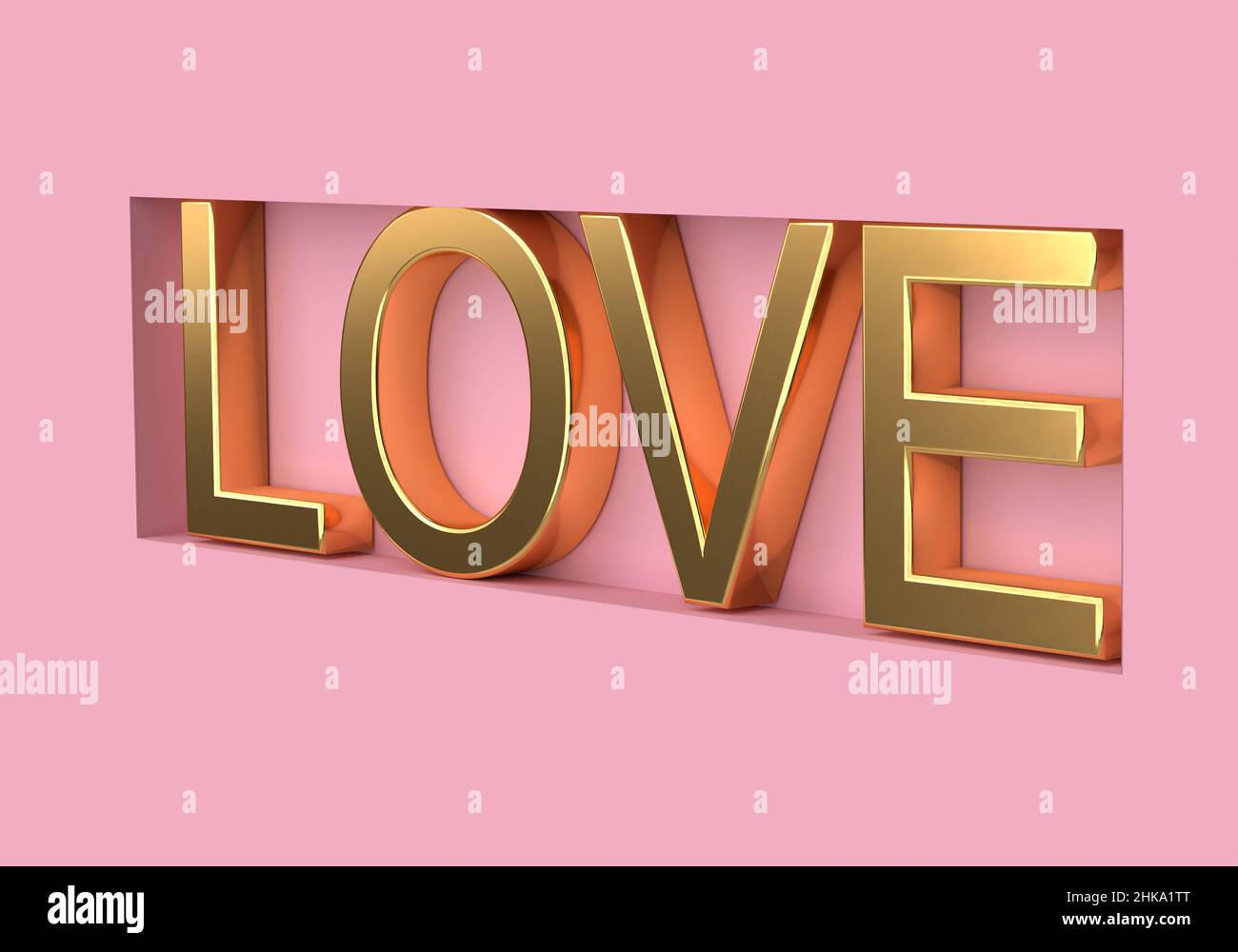 Gold Metal 3D Wort LIEBE zum valentinstag. 3D Rendern Stockfoto
