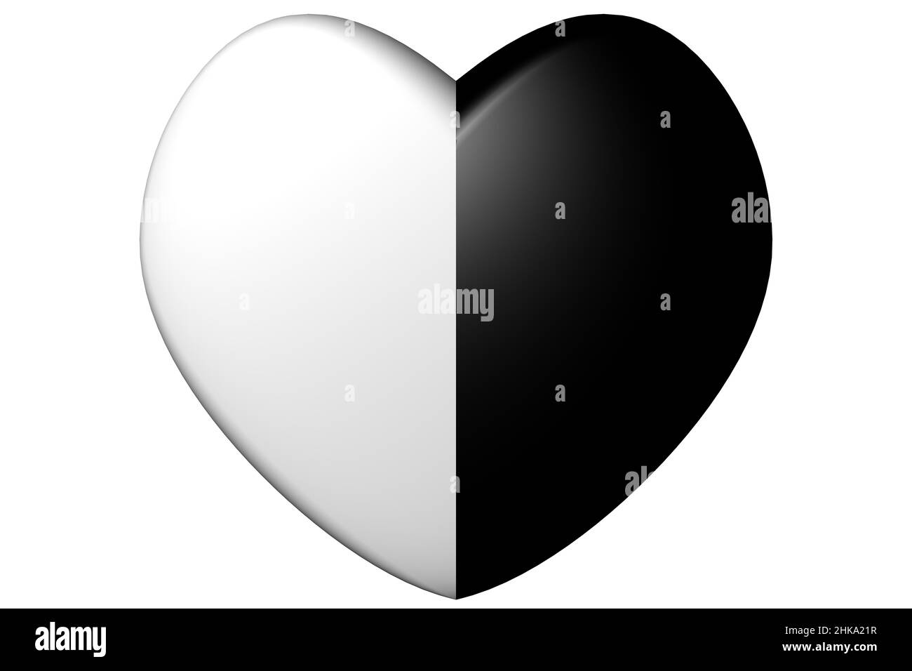 3D Abbildung. Schwarz-weißes Herz. Liebe und Valentinstag. Stockfoto