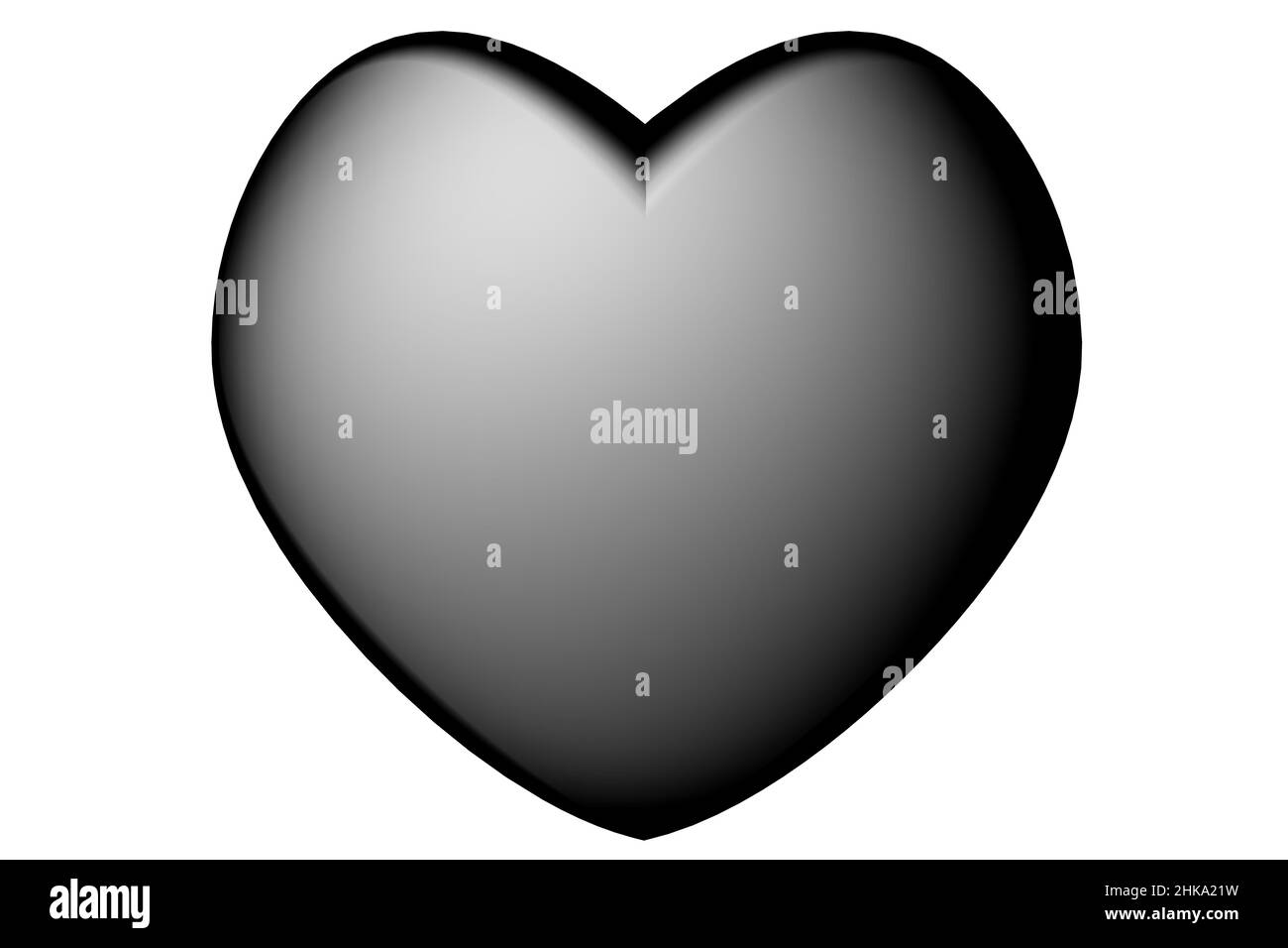 3D Abbildung. Schwarz-weißes Herz. Liebe und Valentinstag. Stockfoto