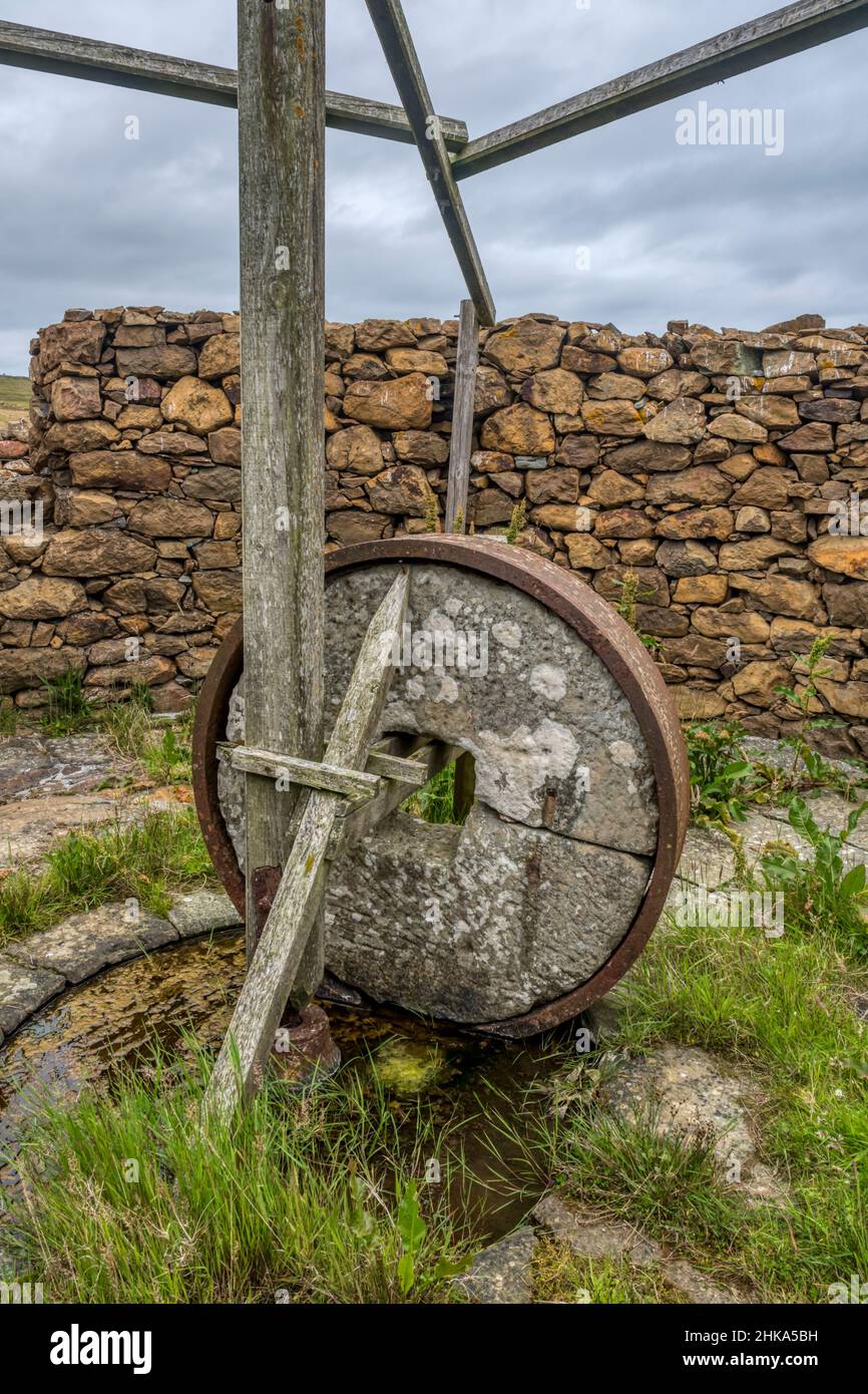 Die Hagdale Horse Mill in Unst in Shetland war vermutlich die einzige Pferdemühle, die in Großbritannien noch vorhanden war. Erbaut um 1830, um Chromit vom abgebauten Erz zu trennen. Stockfoto