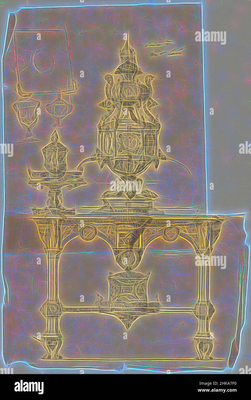 Inspiriert von Tap Krug auf dem Tisch, Zeichner: Firma Feuchère, Paris, c. 1830 - c. 1850, Zeichenpapier, Graphit (mineralisch), Stift, Höhe 225 mm × Breite 335 mm, neu erfunden von Artotop. Klassische Kunst neu erfunden mit einem modernen Twist. Design von warmen fröhlichen Leuchten der Helligkeit und Lichtstrahl Strahlkraft. Fotografie inspiriert von Surrealismus und Futurismus, umarmt dynamische Energie der modernen Technologie, Bewegung, Geschwindigkeit und Kultur zu revolutionieren Stockfoto