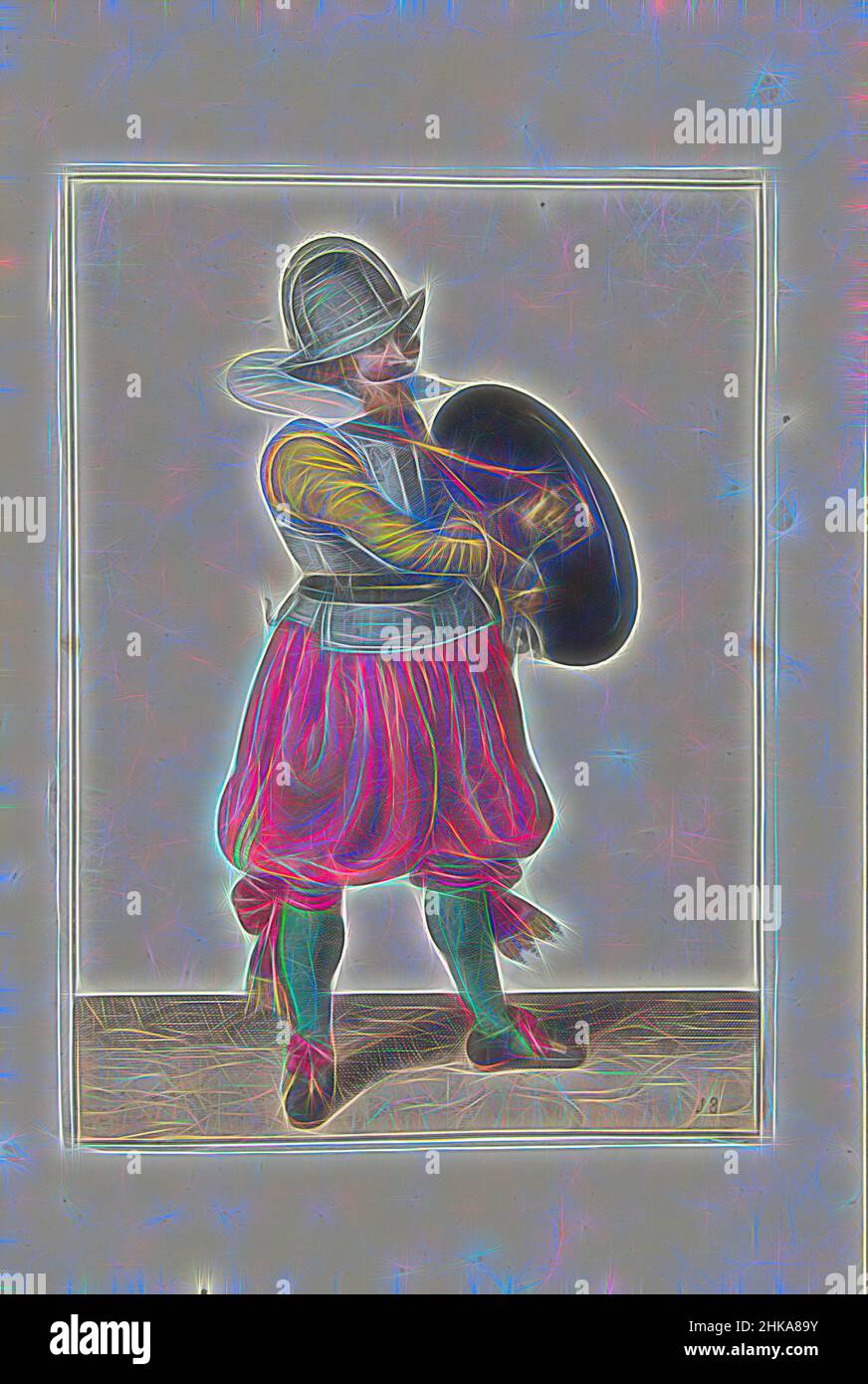 Inspiriert von der Übung mit Schild und Speer: Der Soldat zieht seinen Greifer hinter seinem Schild (nein 18), 1618, die Übung mit Schild und Speer: Der Soldat zieht seinen Vergewaltiger hinter seinem Schild, 1618. Teil der Illustrationen in: Adam van Breen, Nassauische Waffenhandel, 1618, Teller-Nr., neu gestaltet von Artotop. Klassische Kunst neu erfunden mit einem modernen Twist. Design von warmen fröhlichen Leuchten der Helligkeit und Lichtstrahl Strahlkraft. Fotografie inspiriert von Surrealismus und Futurismus, umarmt dynamische Energie der modernen Technologie, Bewegung, Geschwindigkeit und Kultur zu revolutionieren Stockfoto