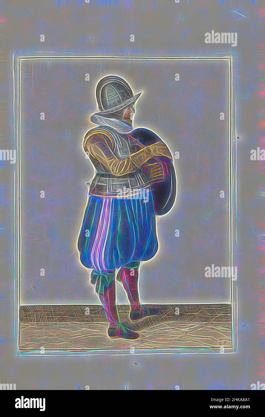 Inspiriert von der Übung mit Schild und Speer: Der Soldat zieht seinen Arm aus dem Gürtel des Schildes (nein 25), 1618, die Übung mit Schild und Speer: Der Soldat zieht seinen Arm aus dem Gürtel des Schildes, 1618. Teil der Illustrationen in: Adam van Breen, Nassauische Waffenhandel, 1618, Teller, neu gestaltet von Artotop. Klassische Kunst neu erfunden mit einem modernen Twist. Design von warmen fröhlichen Leuchten der Helligkeit und Lichtstrahl Strahlkraft. Fotografie inspiriert von Surrealismus und Futurismus, umarmt dynamische Energie der modernen Technologie, Bewegung, Geschwindigkeit und Kultur zu revolutionieren Stockfoto