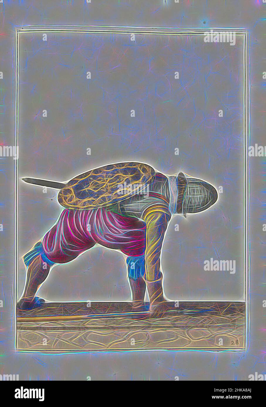 Inspiriert von der Übung mit Schild und Speer: Der Soldat beugelt sich vor, um den Speer zu holen (Nr. 28), 1618, die Übung mit Schild und Speer: Der Soldat schürt sich, um den Speer zu holen, 1618. Teil der Abbildungen in: Adam van Breen, Nassauische Waffenhandel, 1618, Plattennr 28. Kriegsführung um 1600, neu erfunden von Artotop. Klassische Kunst neu erfunden mit einem modernen Twist. Design von warmen fröhlichen Leuchten der Helligkeit und Lichtstrahl Strahlkraft. Fotografie inspiriert von Surrealismus und Futurismus, umarmt dynamische Energie der modernen Technologie, Bewegung, Geschwindigkeit und Kultur zu revolutionieren Stockfoto