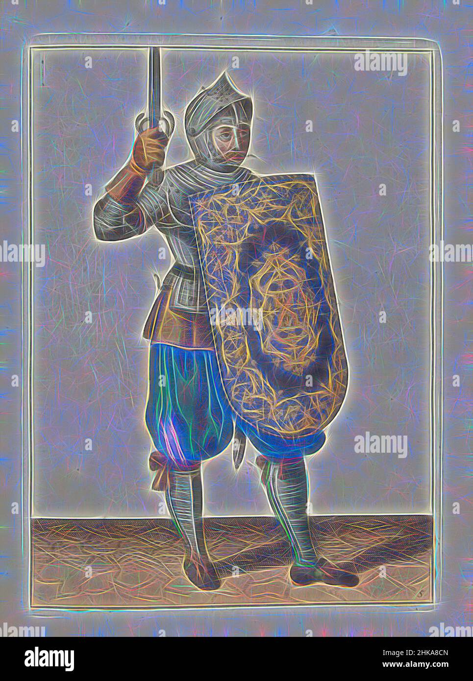 Inspiriert von der Übung mit dem Targe und Vergewaltiger: Der Soldat hält den gezogenen Vergewaltiger nicht höher als sein Gesicht (nein 5), 1618, die Übung mit dem Targe und Vergewaltiger: Der Soldat hält den gezogenen Vergewaltiger nicht höher als sein Gesicht, 1618. Teil der Illustrationen in: Adam van Breen, Nassauische, Reinmagined by Artotop. Klassische Kunst neu erfunden mit einem modernen Twist. Design von warmen fröhlichen Leuchten der Helligkeit und Lichtstrahl Strahlkraft. Fotografie inspiriert von Surrealismus und Futurismus, umarmt dynamische Energie der modernen Technologie, Bewegung, Geschwindigkeit und Kultur zu revolutionieren Stockfoto
