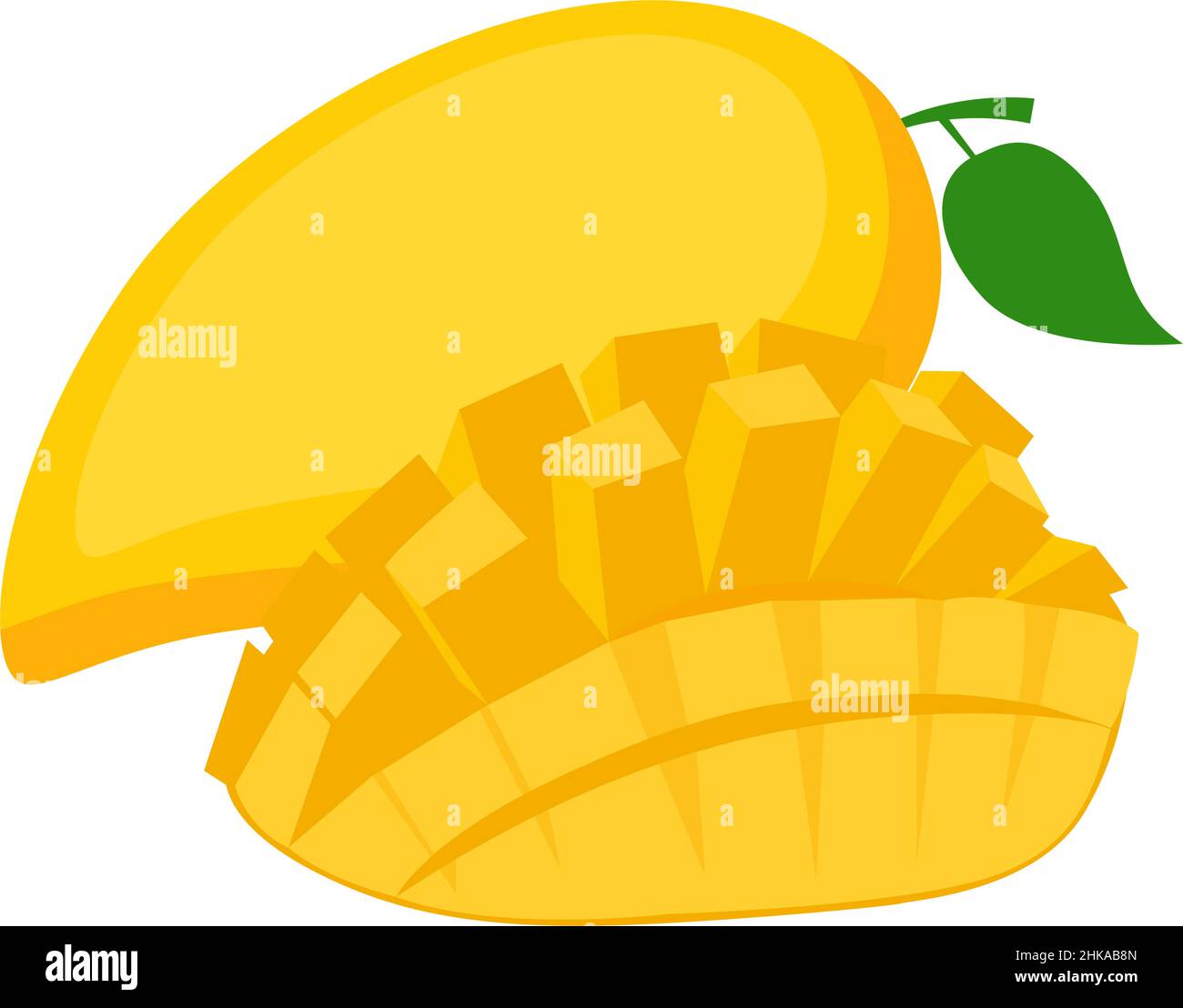 Mango, ganze Frucht und Hälfte, auf weißem Hintergrund, Vektorgrafik Stock Vektor