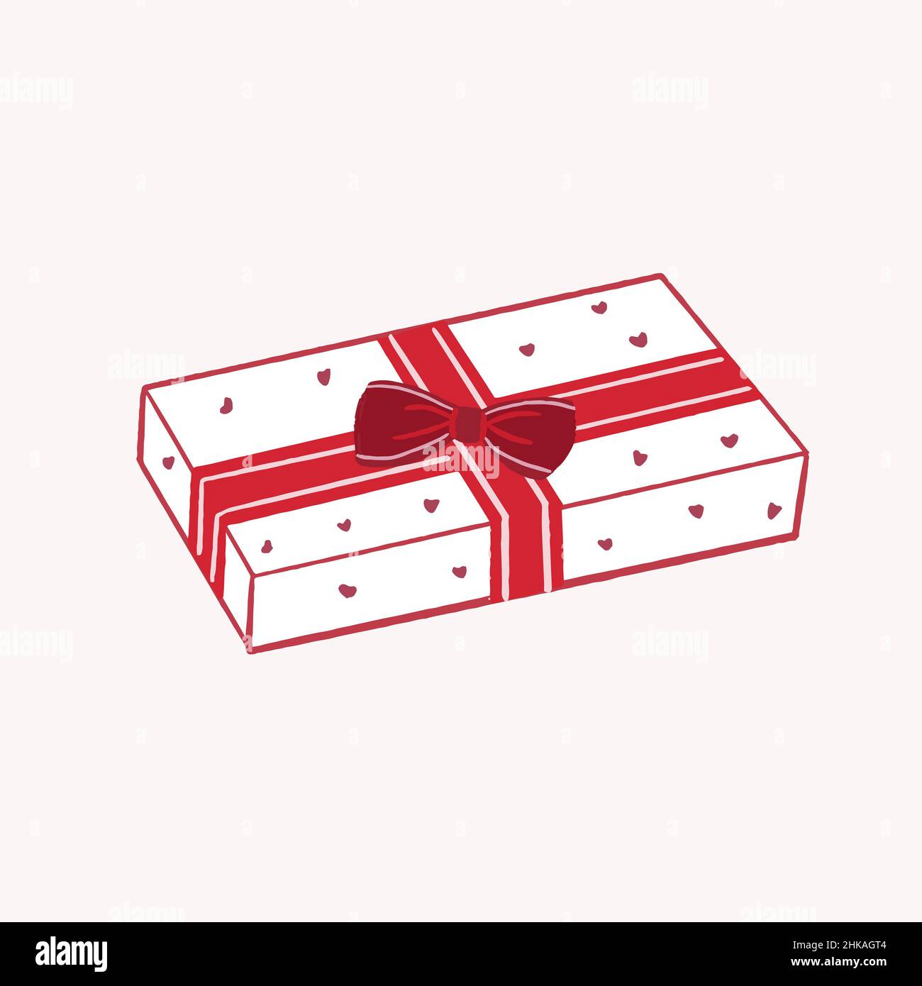 Abbildung einer handgezeichneten isolierten Geschenkbox mit rotem Band Stock Vektor