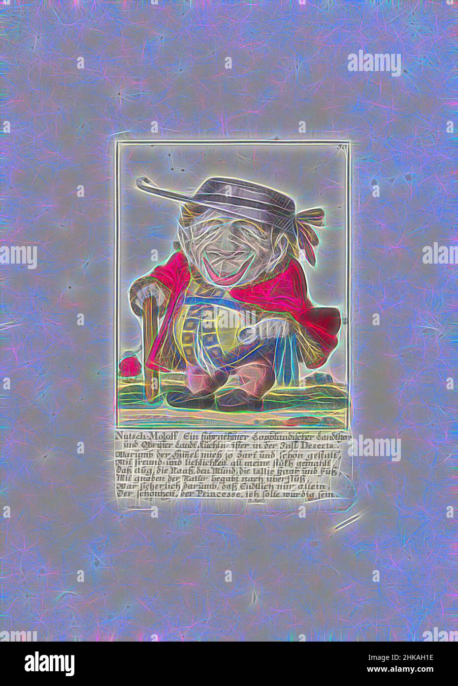 Inspiriert von der Karikatur von Nutsch-Moloff, Nutsch-Moloff ein führender Lappländischer Landherr und Obrister Landt Kuchlmeister in der Insl Deserta, Il Callotto reurcitato oder Neu eingerichtes Zwerchen Cabinet, Nutsch-Moloff, Vermieter in Sápmi (Lappland), Ehemann der mongolischen Prinzessin Porzellana, von Artotop neu erfunden. Klassische Kunst neu erfunden mit einem modernen Twist. Design von warmen fröhlichen Leuchten der Helligkeit und Lichtstrahl Strahlkraft. Fotografie inspiriert von Surrealismus und Futurismus, umarmt dynamische Energie der modernen Technologie, Bewegung, Geschwindigkeit und Kultur zu revolutionieren Stockfoto