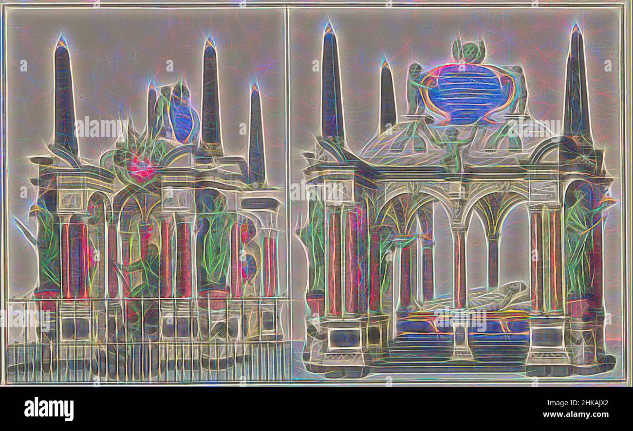 Inspiriert von Praalgraf van Willem van Oranje in Delft, ca. 1790, La Superbe Mausolée de la Famille royale dans la grande Eglise à Delft, La même pry du Coté du Nord, zwei Bilder des Praaf-Grabes von Prinz Wilhelm von Oranien in der Nieuwe Kerk in Delft, ca. 1790. Teil einer Plattenarbeit von c. 1824-, neu erfunden von Artotop. Klassische Kunst neu erfunden mit einem modernen Twist. Design von warmen fröhlichen Leuchten der Helligkeit und Lichtstrahl Strahlkraft. Fotografie inspiriert von Surrealismus und Futurismus, umarmt dynamische Energie der modernen Technologie, Bewegung, Geschwindigkeit und Kultur zu revolutionieren Stockfoto