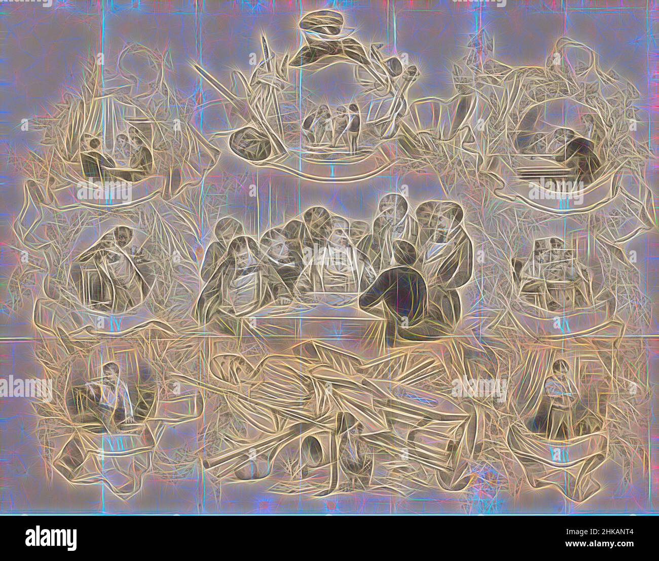 Inspiriert von Cartoon in Amsterdam Student almanac, 1855, Blatt mit acht Darstellungen nummeriert I-VIII über die Gefahr von Spiel und Glücksspiel. Karikatur im studentischen Almanach der Universität Amsterdam des Jahres 1855., Druckerei:, Verlag: C.G. van der Post, Druckerei: Niederlande, Verleger, neu gestaltet von Artotop. Klassische Kunst neu erfunden mit einem modernen Twist. Design von warmen fröhlichen Leuchten der Helligkeit und Lichtstrahl Strahlkraft. Fotografie inspiriert von Surrealismus und Futurismus, umarmt dynamische Energie der modernen Technologie, Bewegung, Geschwindigkeit und Kultur zu revolutionieren Stockfoto