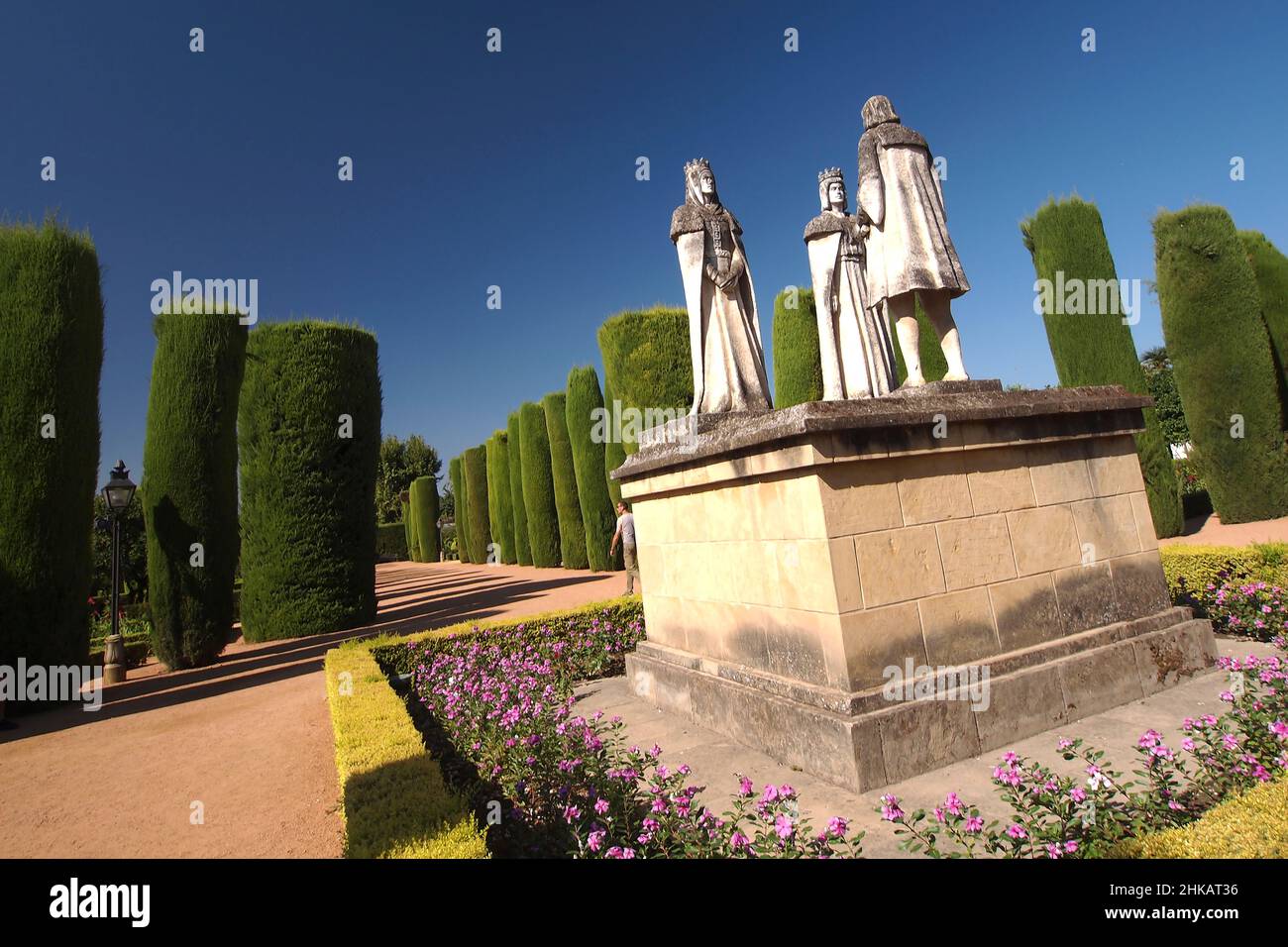Reyes Católicos Statue, Gärten des Alcazar de los Reyes Católicos, Festung der Könige, Córdoba, Andalucía, Spanien, Europa Stockfoto