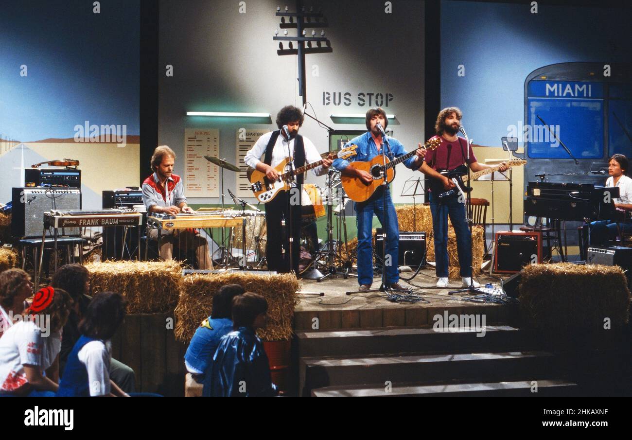 Die deutsche Country-, Folk- und Bluesband 'Westwood' bei einem Auftritt, Deutschland um 1984. Stockfoto