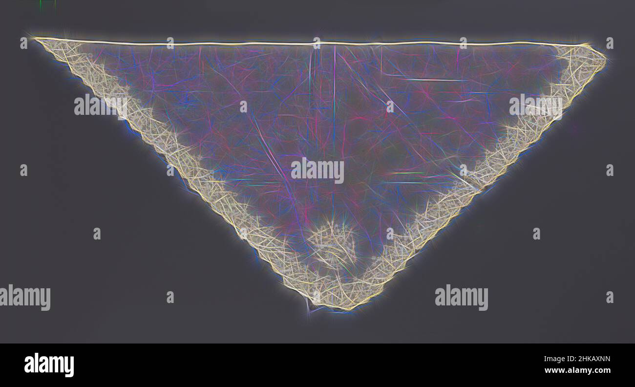 Inspiriert von Fichu aus Spitzenstickerei auf Maschinentüll mit exotischen Blumen, Fichu aus naturfarbener Spitzenstickerei - Tamburin auf Maschinentüll - Lierse-Spitze. Dreieckiges Modell. Entlang zweier geschwungene Kanten verläuft eine Reihe von Blumenzweigen mit zwei großen exotischen hängenden Blumen. Über ihnen wechseln sich zwei, von Artotop neu erfunden. Klassische Kunst neu erfunden mit einem modernen Twist. Design von warmen fröhlichen Leuchten der Helligkeit und Lichtstrahl Strahlkraft. Fotografie inspiriert von Surrealismus und Futurismus, umarmt dynamische Energie der modernen Technologie, Bewegung, Geschwindigkeit und Kultur zu revolutionieren Stockfoto