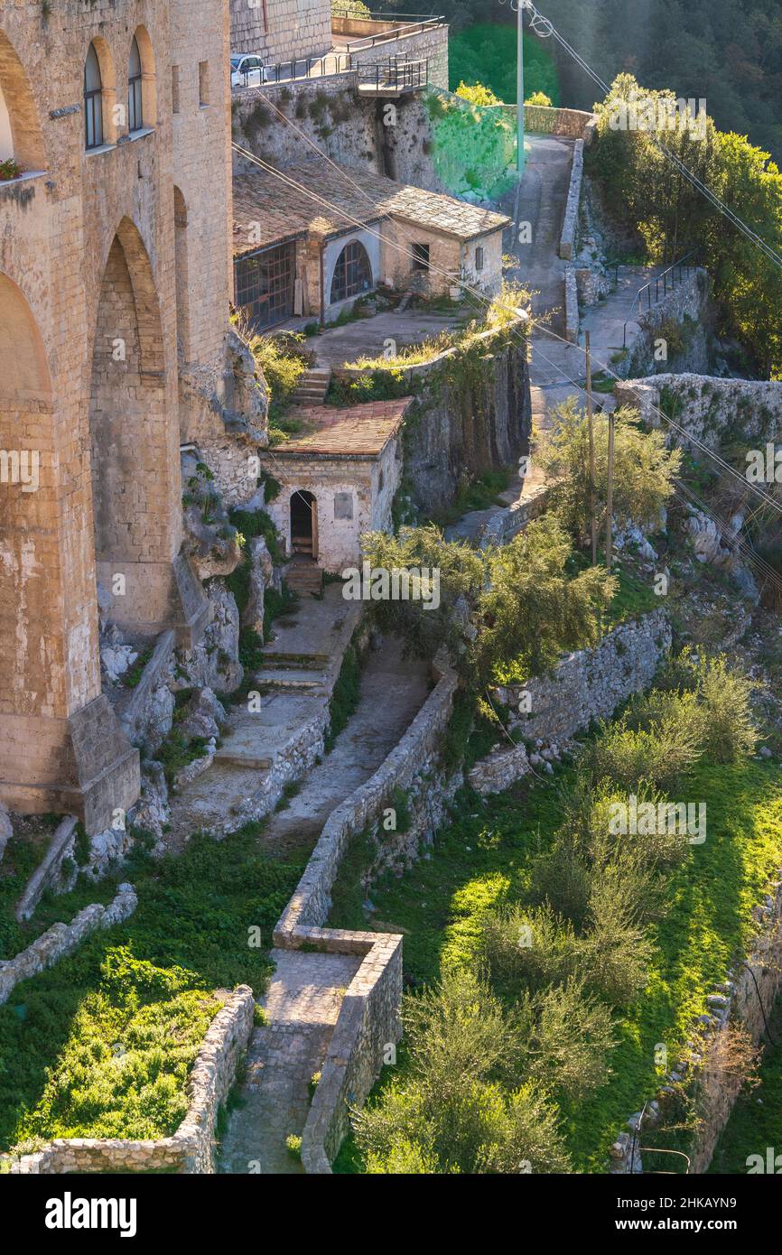 Heiligtum des Sacro Speco von San Benedetto, Details, Subiaco, Latium, Italien, Europa Stockfoto