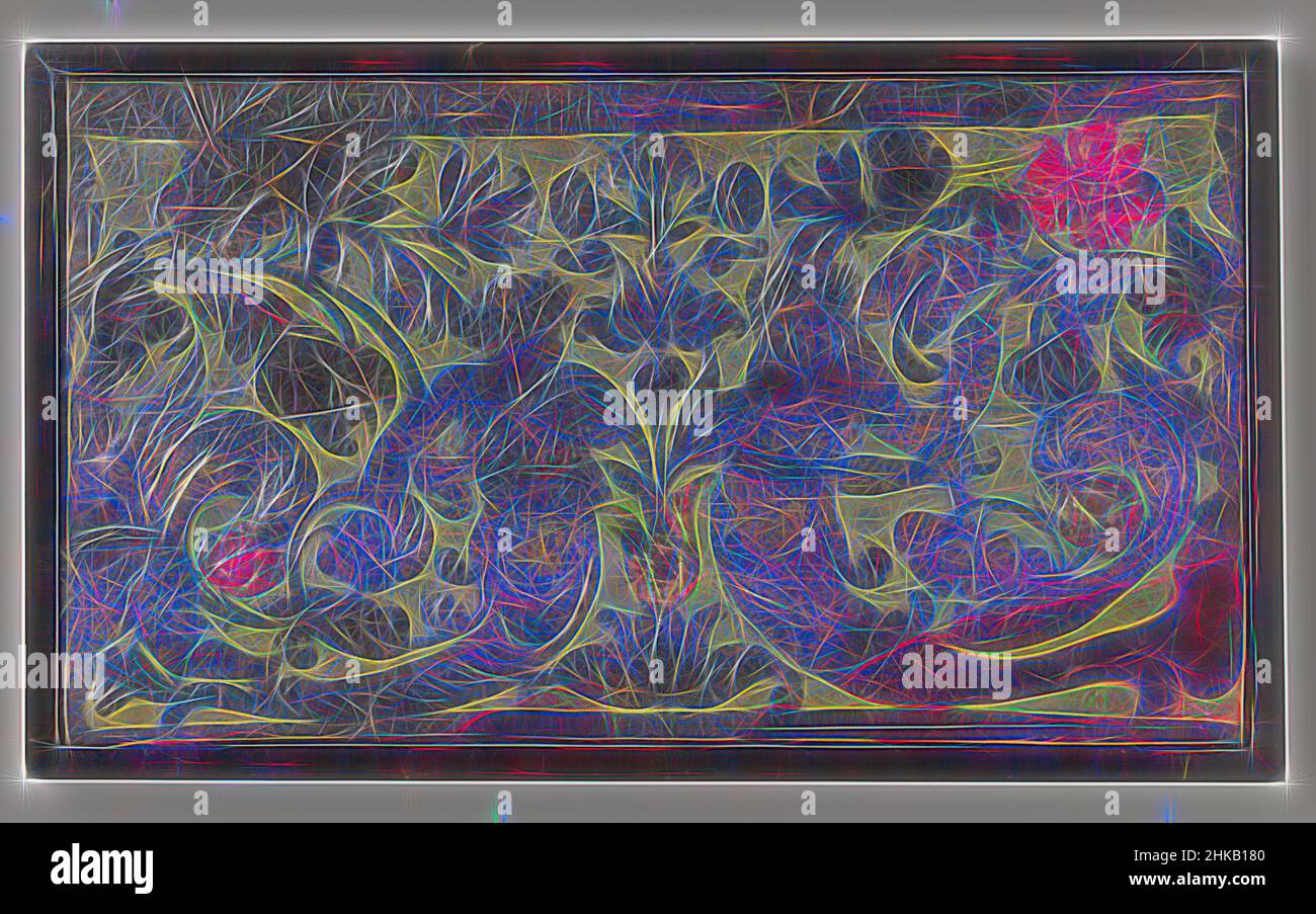 Inspiriert von Board aus Leder in Hochgold, verziert mit zwei gegenüberliegende Meerestiere, Blumen- und Blattreben in einer symmetrischen Konstruktion, Board aus Leder in Hochgold, verziert mit zwei gegenüberliegende Meerestiere, Blumen- und Blattreben in einer symmetrischen Konstruktion. Oben und unten (Teile von) eine schmale, von Artotop neu gestaltete. Klassische Kunst neu erfunden mit einem modernen Twist. Design von warmen fröhlichen Leuchten der Helligkeit und Lichtstrahl Strahlkraft. Fotografie inspiriert von Surrealismus und Futurismus, umarmt dynamische Energie der modernen Technologie, Bewegung, Geschwindigkeit und Kultur zu revolutionieren Stockfoto