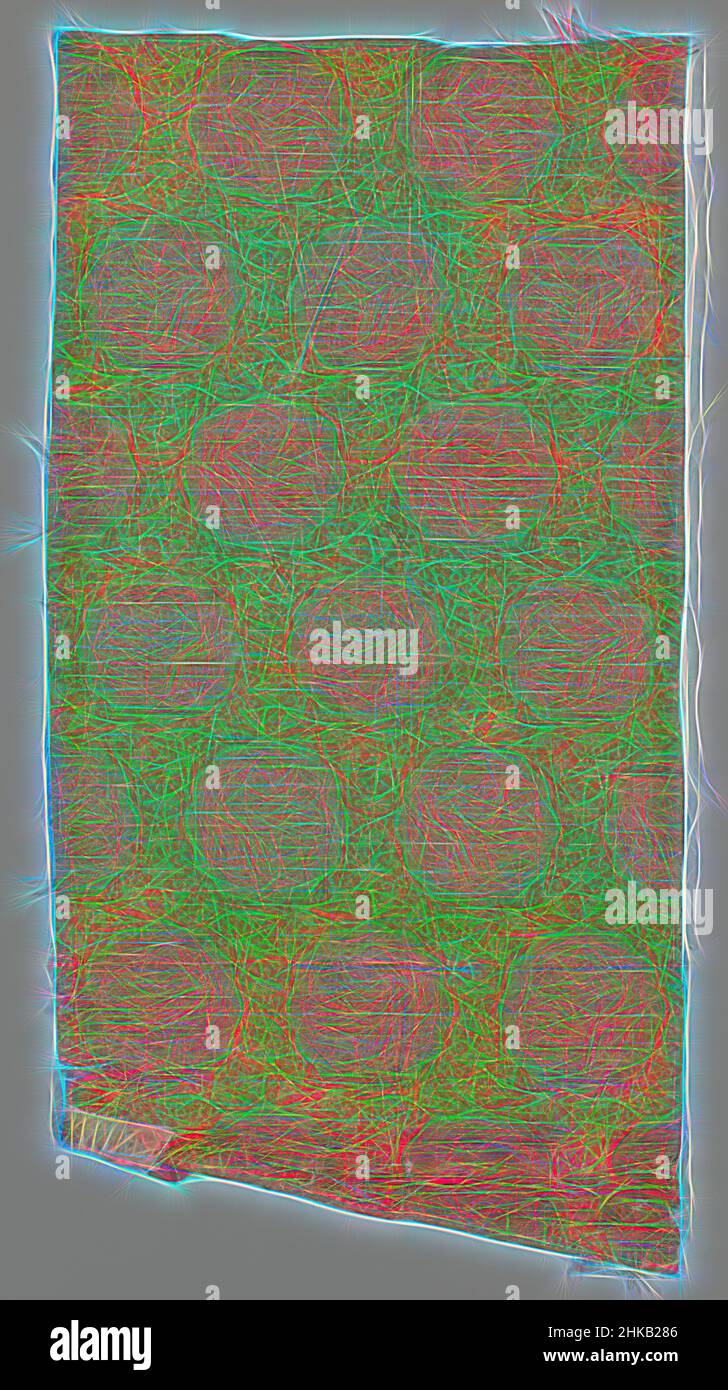 Inspiriert von Fragment aus rotem Doppelgewebe mit Muster aus gemauerten Medaillons mit Drachen gefüllt, Fragment aus roter Seide mit Muster in Gold von gemauerten Medaillons mit Drachen gefüllt und umgeben von Rinceaux., Centraal-Azië, c. 1250 - c. 1299, ketting en inslag: Seide, Höhe 65 cm × Breite 33, neu gestaltet von Artotop. Klassische Kunst neu erfunden mit einem modernen Twist. Design von warmen fröhlichen Leuchten der Helligkeit und Lichtstrahl Strahlkraft. Fotografie inspiriert von Surrealismus und Futurismus, umarmt dynamische Energie der modernen Technologie, Bewegung, Geschwindigkeit und Kultur zu revolutionieren Stockfoto