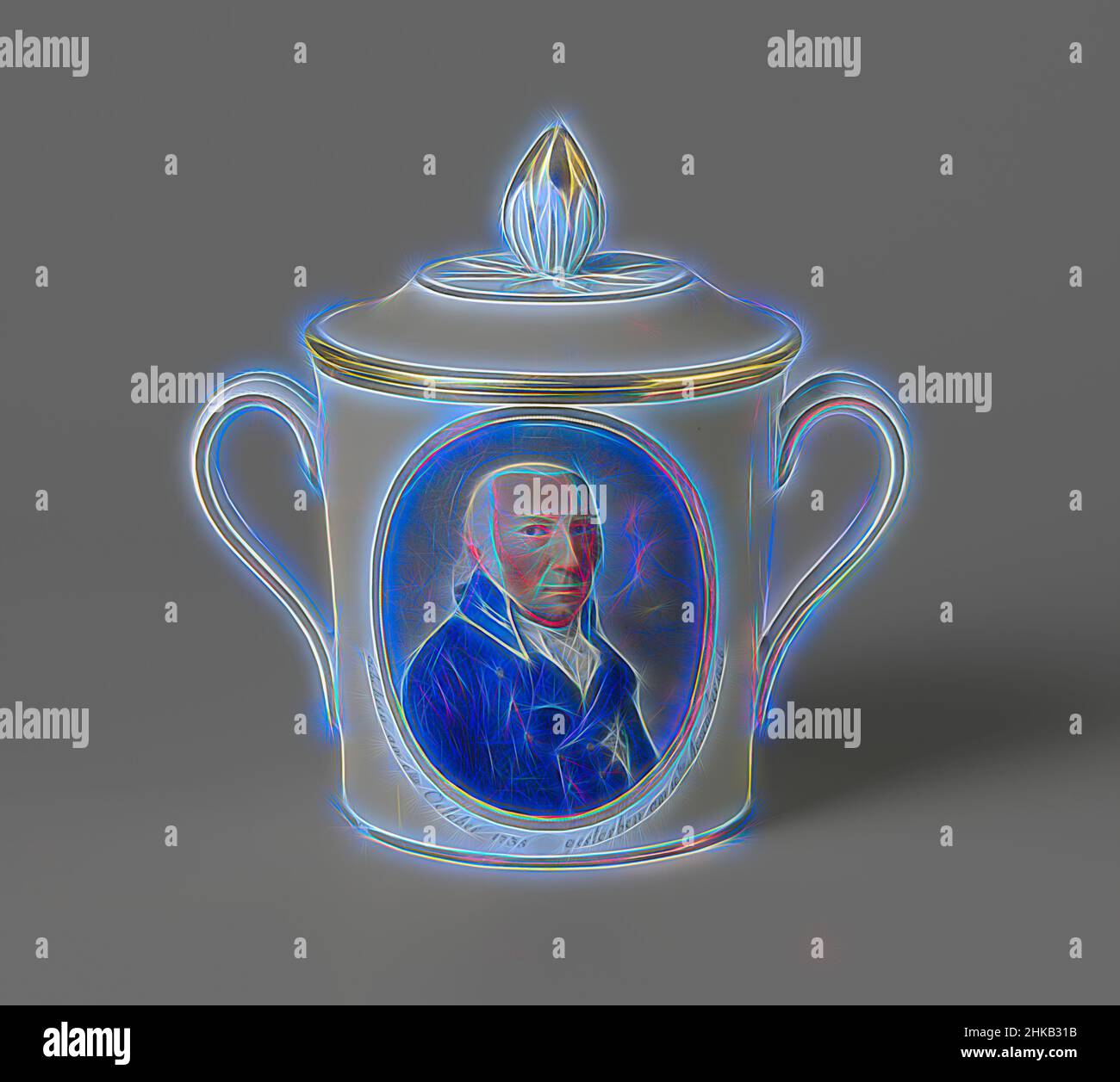 Inspiriert von Cover eines C-Bechers mit dem Porträt von Charles William Ferdinand von Braunschweig-Wolfenbüttel, Cover eines Bechers aus Porzellan, auf der Glasur in Emaille-Farben und Gold gemalt. Verziert mit goldenen Linien und einer abgeflachten Oberseite; Deckelknopf in Form einer Blütenknospe mit einer modellierten Rosette im Relief AS, Reimagined by Artotop. Klassische Kunst neu erfunden mit einem modernen Twist. Design von warmen fröhlichen Leuchten der Helligkeit und Lichtstrahl Strahlkraft. Fotografie inspiriert von Surrealismus und Futurismus, umarmt dynamische Energie der modernen Technologie, Bewegung, Geschwindigkeit und Kultur zu revolutionieren Stockfoto
