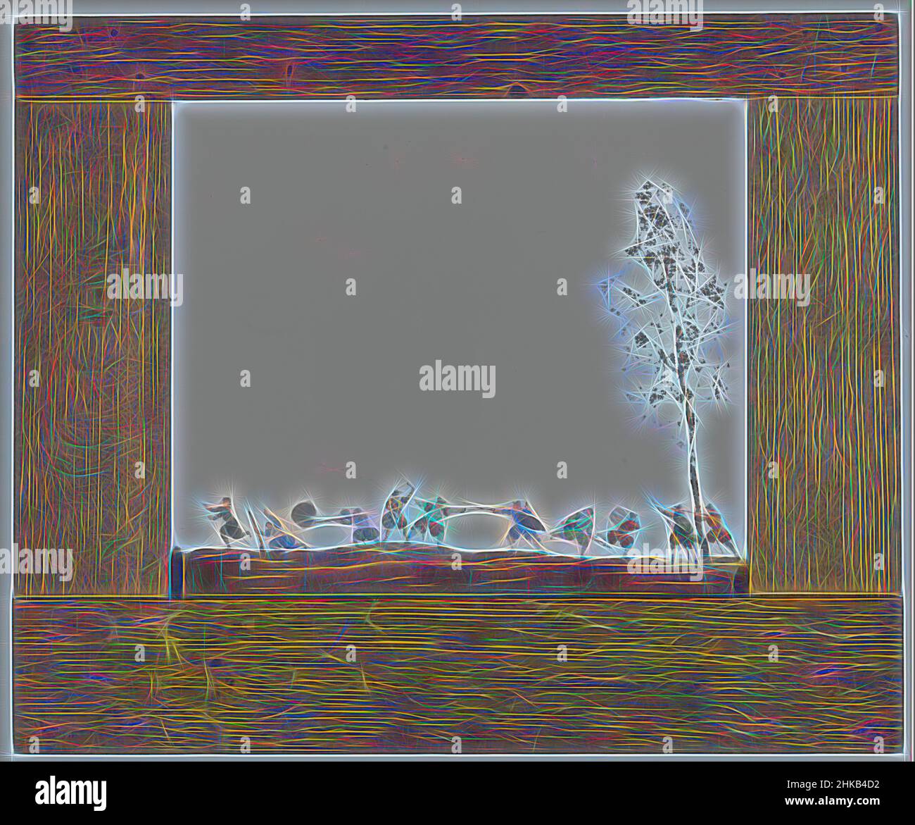 Inspiriert von zweiseitigen Dia-Fanorama einer Schlacht aus dem siebzehnten Jahrhundert, zeigt das Bild zehn Männer (von links nach rechts) und einen Baum., c. 1750 - c. 1830, Holz (Pflanzenmaterial), Glas, Breite 43 cm × Länge 36 cm × Höhe 0,8 cm, neu gestaltet von Artotop. Klassische Kunst neu erfunden mit einem modernen Twist. Design von warmen fröhlichen Leuchten der Helligkeit und Lichtstrahl Strahlkraft. Fotografie inspiriert von Surrealismus und Futurismus, umarmt dynamische Energie der modernen Technologie, Bewegung, Geschwindigkeit und Kultur zu revolutionieren Stockfoto