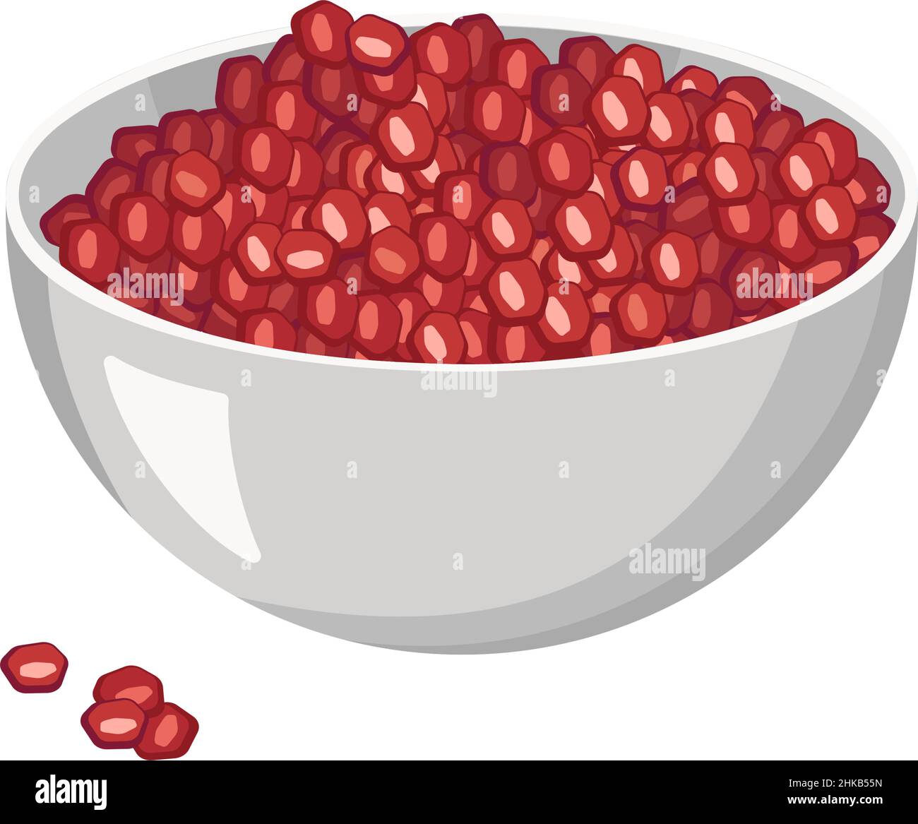 Schüssel mit geschälten Granatapfelkernen. Nützliche Früchte für die richtige Ernährung. Süßes Essen für die Ernährung. Vektorgrafik flach Stock Vektor