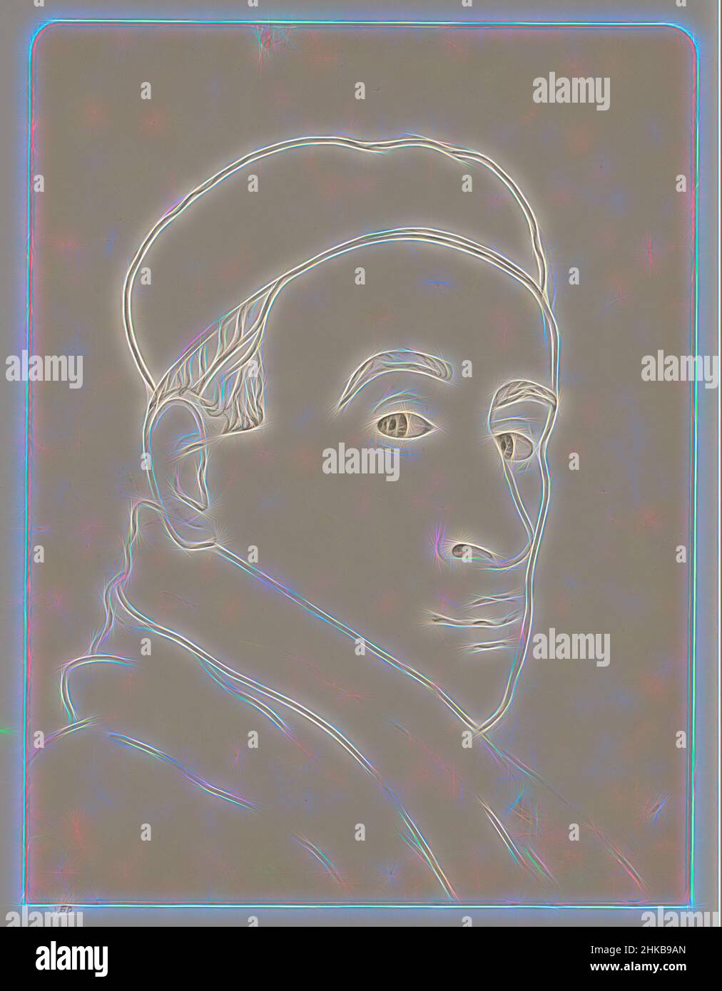 Inspiriert von Selbstportrait mit Mütze im linearen Stil, Selbstportraits von Cor van Teeseling, Selbstportrait von Cor van Teeseling mit Mütze im linearen Stil, sein Gesicht nach rechts gedreht., Zeichner: Cor van Teeseling, Amsterdam, Aug-1941 - 19-Nov-1942, Bleistift, Papier, Höhe 32,0 cm × Breite 24,0 cm, neu gestaltet von Artotop. Klassische Kunst neu erfunden mit einem modernen Twist. Design von warmen fröhlichen Leuchten der Helligkeit und Lichtstrahl Strahlkraft. Fotografie inspiriert von Surrealismus und Futurismus, umarmt dynamische Energie der modernen Technologie, Bewegung, Geschwindigkeit und Kultur zu revolutionieren Stockfoto