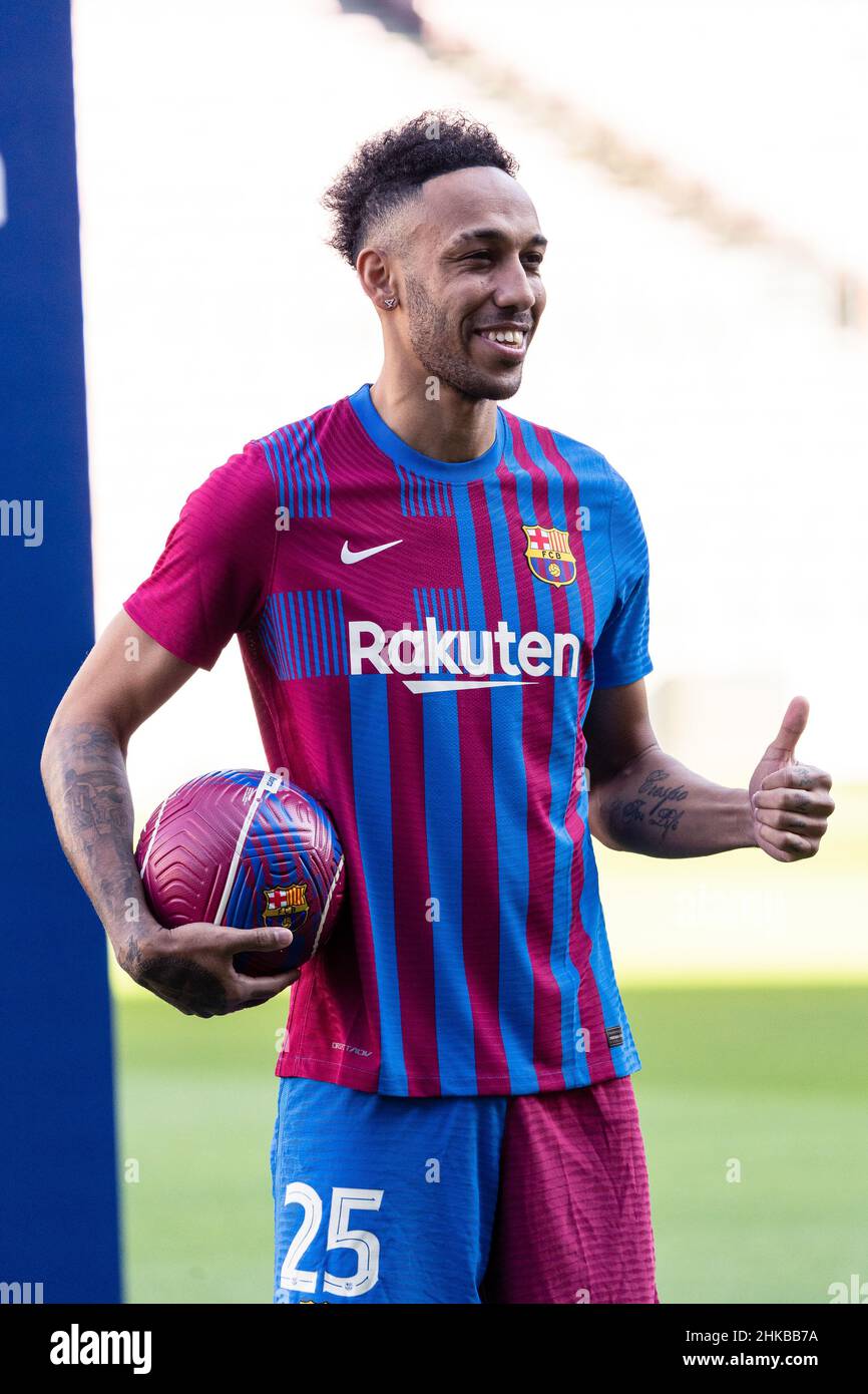 Barcelona, Spanien, 3, Februar 2022. Offizielle Präsentation von Pierre-Emerick Aubameyang als neuer Spieler des FC Barcelona. Quelle: Joan Gosa/Alamy Live News Stockfoto