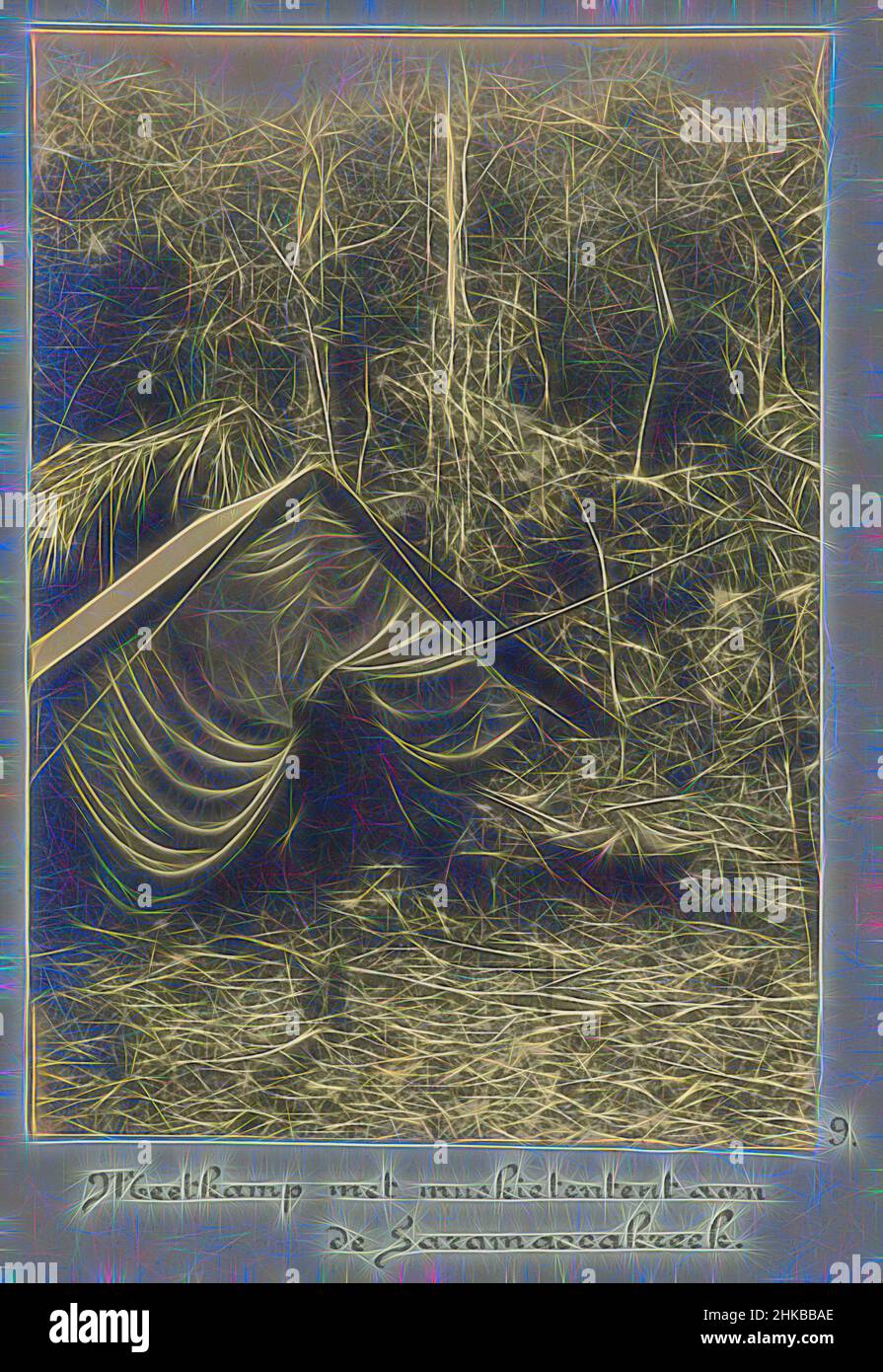 Inspiriert vom Messcamp mit Moskitonetz am Saramacca Creek, Einem mit Moskitonetzen bedeckten Zelt, am Messcamp im Dschungel am Little Saramacca River (Saramacca Creek). Teil des Fotoalbums Souvenir de Voyage (Teil 1), über das Leben der Familie Doijer in und um die, von Artotop neu erfunden. Klassische Kunst neu erfunden mit einem modernen Twist. Design von warmen fröhlichen Leuchten der Helligkeit und Lichtstrahl Strahlkraft. Fotografie inspiriert von Surrealismus und Futurismus, umarmt dynamische Energie der modernen Technologie, Bewegung, Geschwindigkeit und Kultur zu revolutionieren Stockfoto