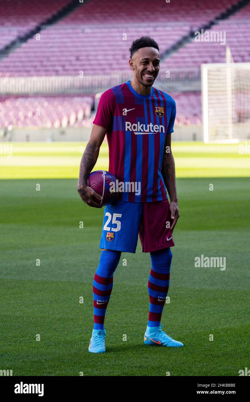 Barcelona, Spanien, 3, Februar 2022. Offizielle Präsentation von Pierre-Emerick Aubameyang als neuer Spieler des FC Barcelona. Quelle: Joan Gosa/Alamy Live News Stockfoto