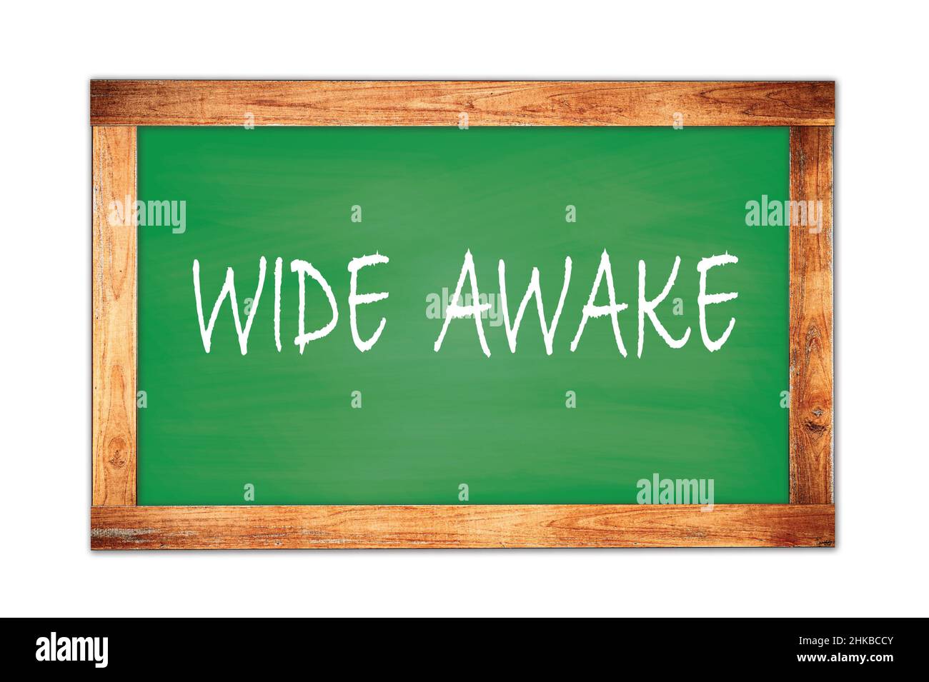 HELLWACH Text auf grünen Holzrahmen Schule Tafel geschrieben. Stockfoto