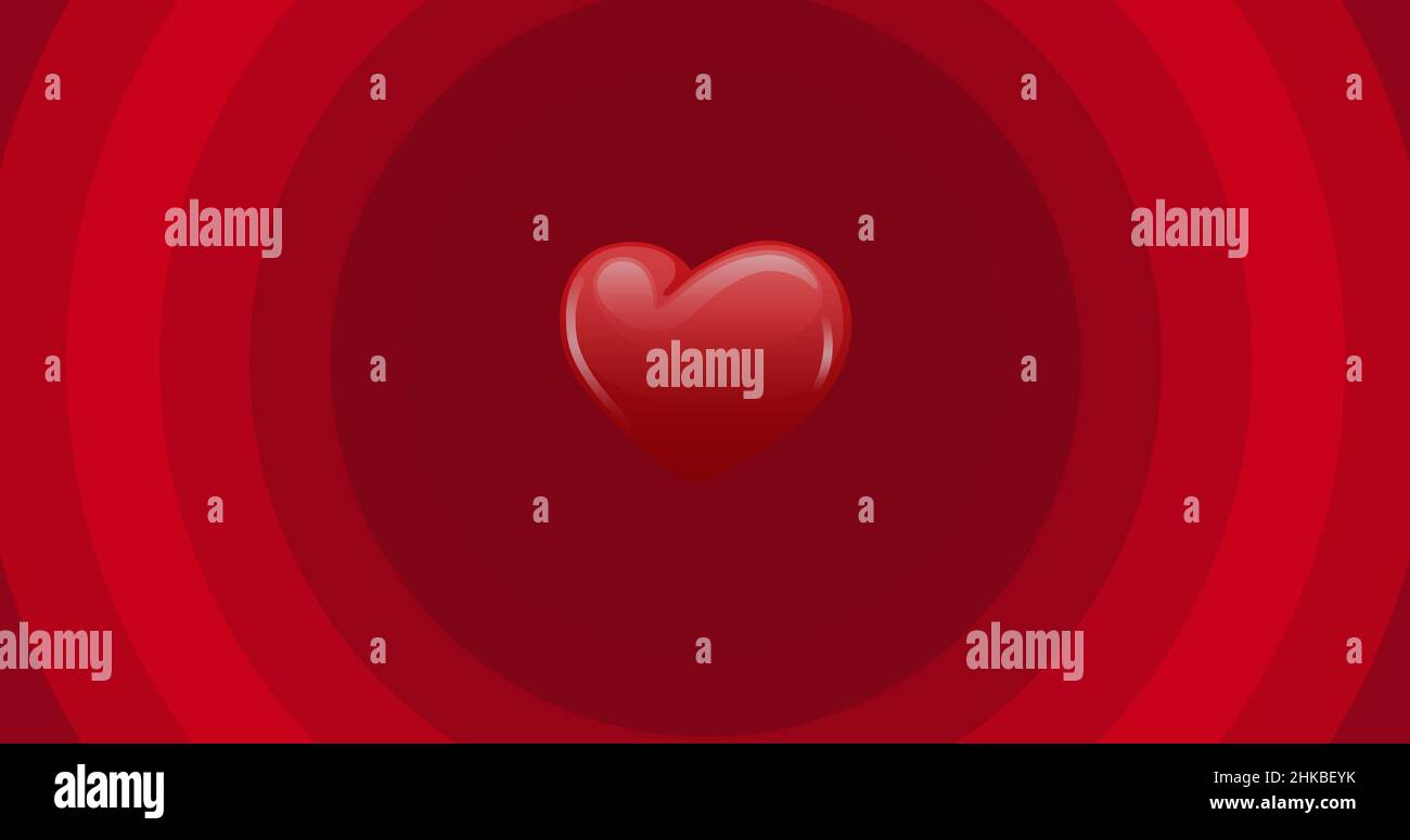 Vektorbild von glänzenden Herzform auf rotem kreisförmigem Musterhintergrund mit Kopierraum Stockfoto