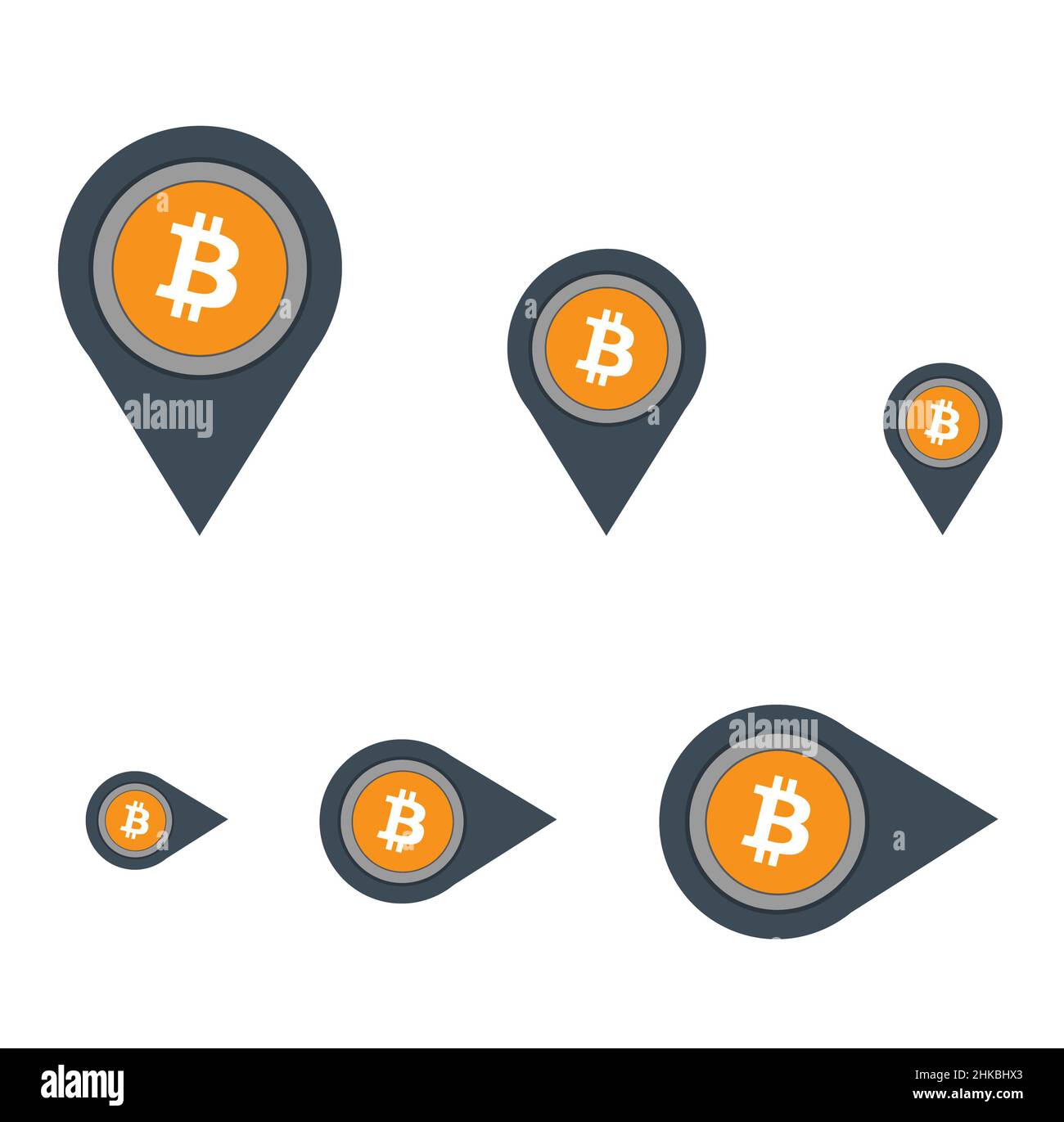 Bitcoin-Symbole Punkte, isoliert auf weißem Hintergrund, Raster Stockfoto