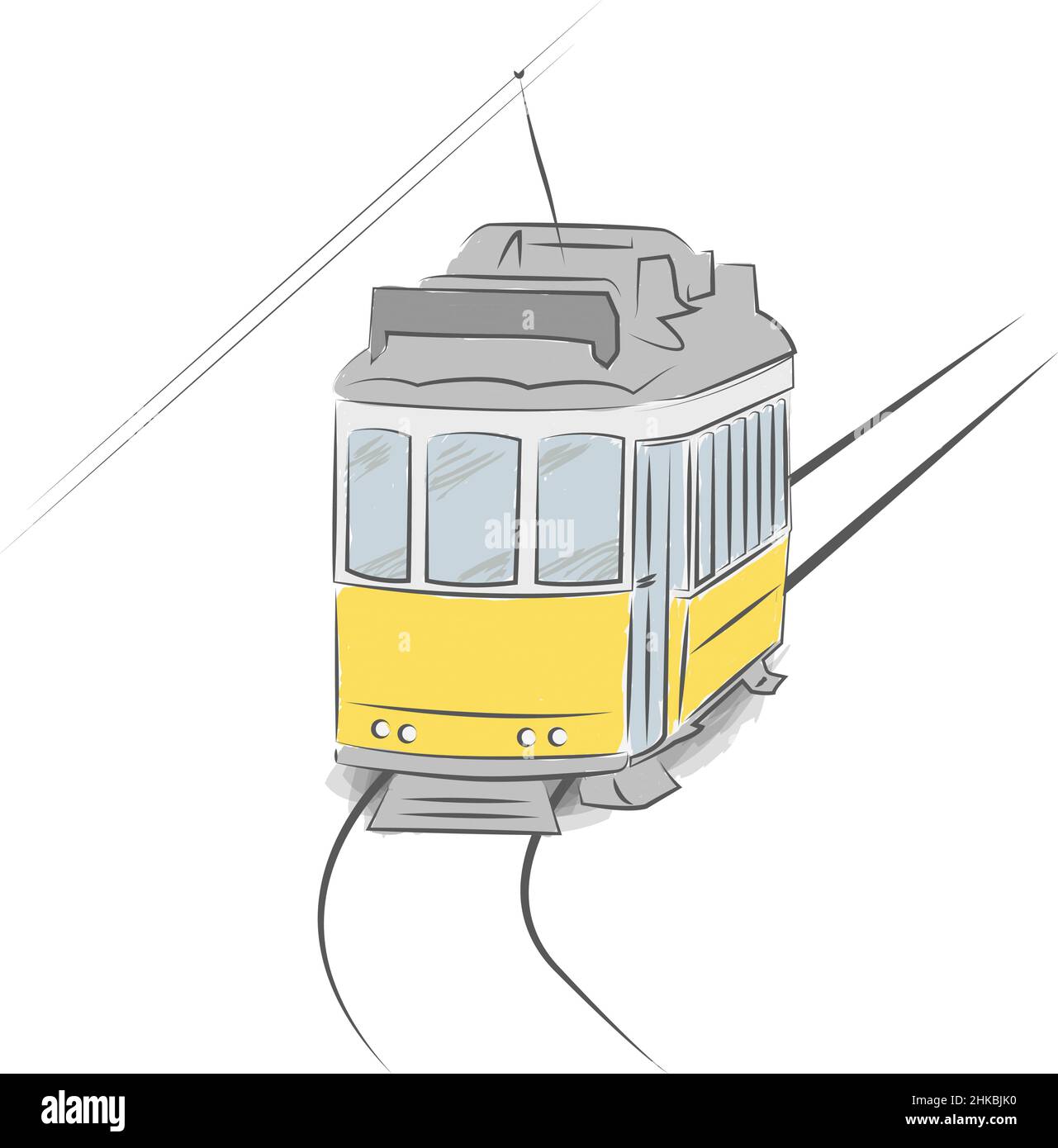 Handgezeichnete typische lissabonner Straßenbahn isoliert auf weißem Hintergrund, Vektorgrafik Stock Vektor