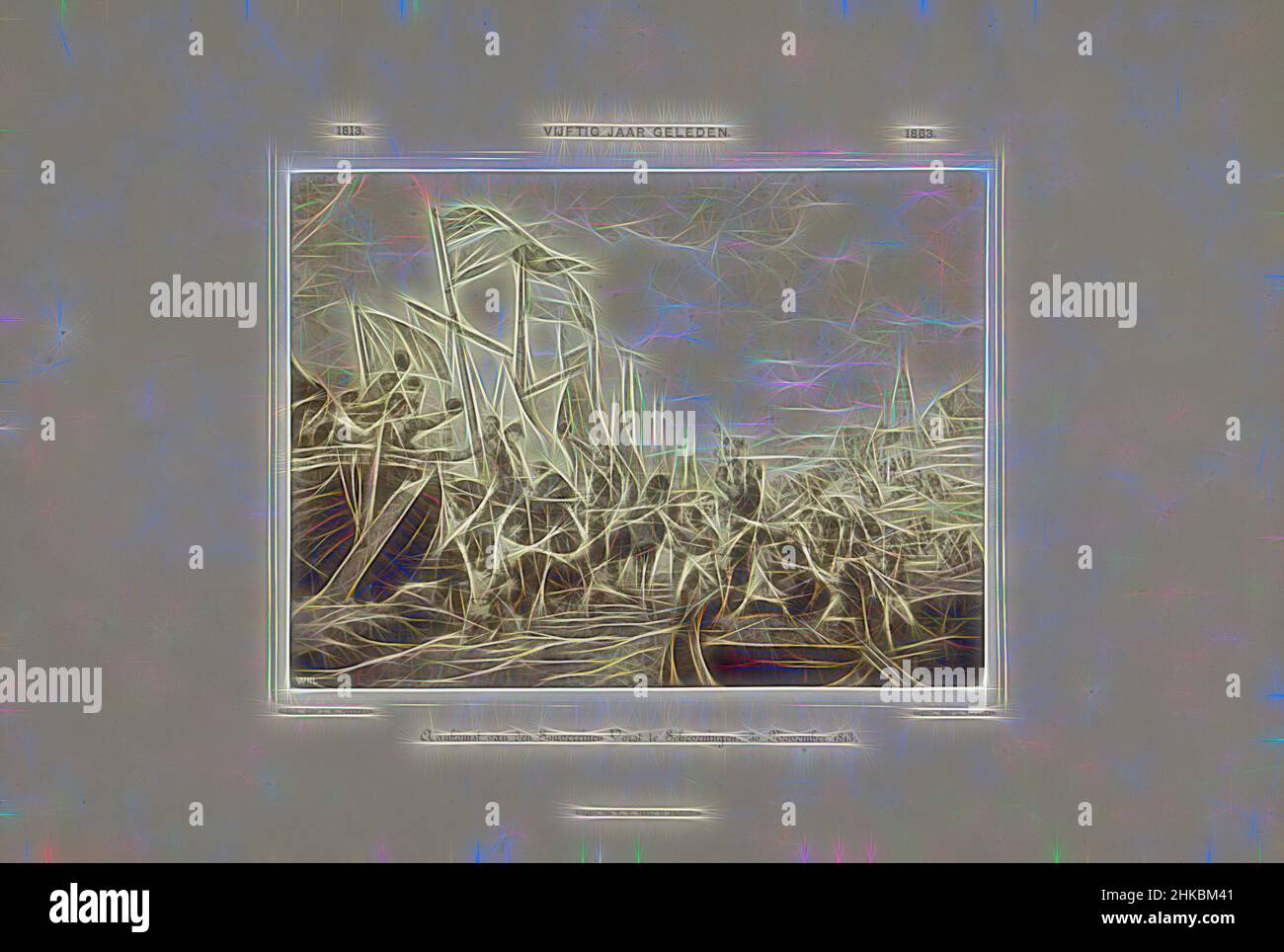 Inspiriert durch den Druck der Ankunft von König Wilhelm I. in Scheveningen, 18131813. Vor fünfzig Jahren. 1863., Ankunft des Fürsten in Scheveningen. 30. November 1813., Fotoproduktion des Farbdrucks von R. Vinkeles nach einer Zeichnung von J.W. Pieneman von der Ankunft des Herrschers in, neu erfunden von Artotop. Klassische Kunst neu erfunden mit einem modernen Twist. Design von warmen fröhlichen Leuchten der Helligkeit und Lichtstrahl Strahlkraft. Fotografie inspiriert von Surrealismus und Futurismus, umarmt dynamische Energie der modernen Technologie, Bewegung, Geschwindigkeit und Kultur zu revolutionieren Stockfoto