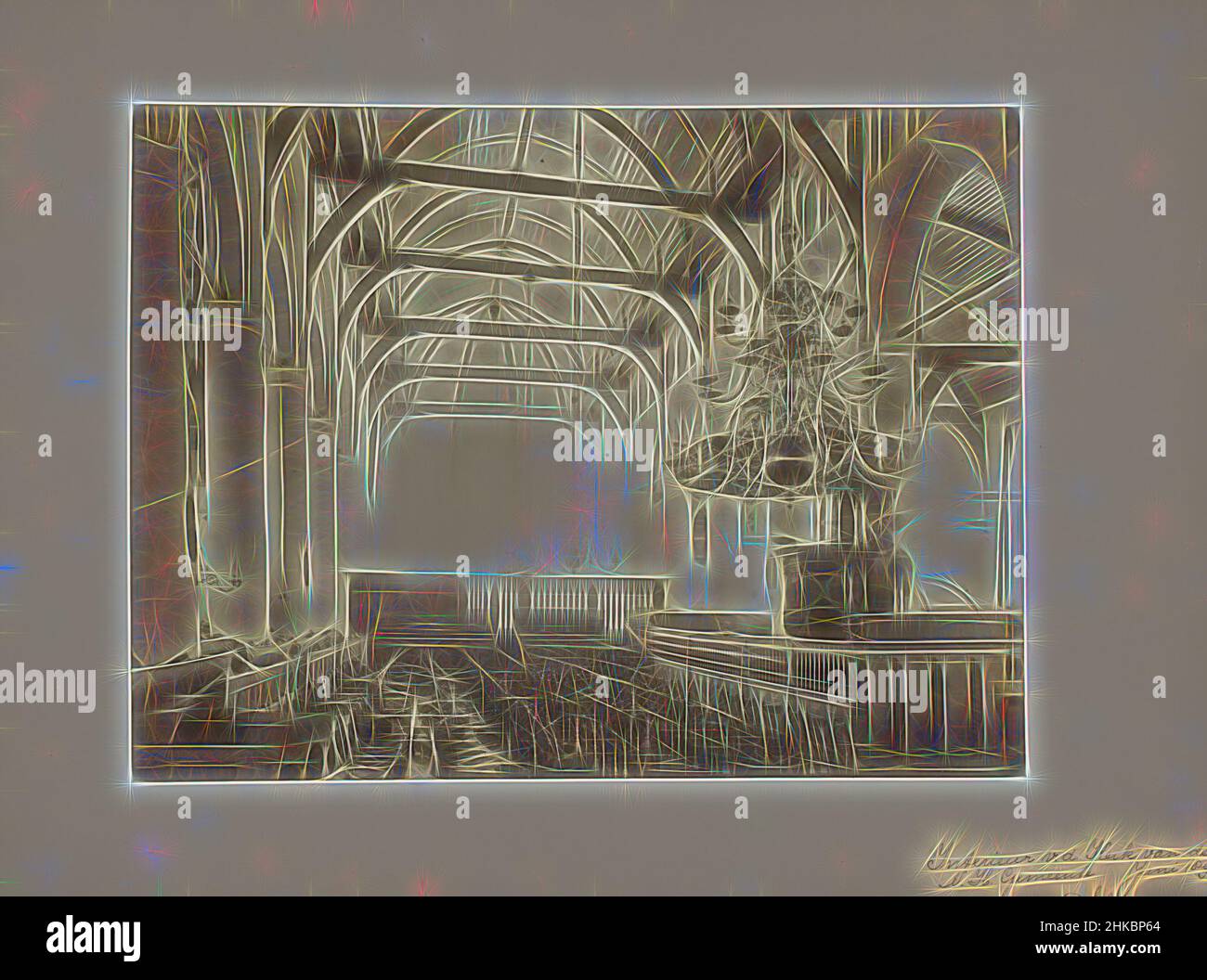 Inspiriert vom Inneren der holländischen reformierten Kirche in Schagen, A.J.M. Mulder, Schagen, 1895, Albumendruck, Höhe 170 mm × Breite 226 mm, neu erfunden von Artotop. Klassische Kunst neu erfunden mit einem modernen Twist. Design von warmen fröhlichen Leuchten der Helligkeit und Lichtstrahl Strahlkraft. Fotografie inspiriert von Surrealismus und Futurismus, umarmt dynamische Energie der modernen Technologie, Bewegung, Geschwindigkeit und Kultur zu revolutionieren Stockfoto