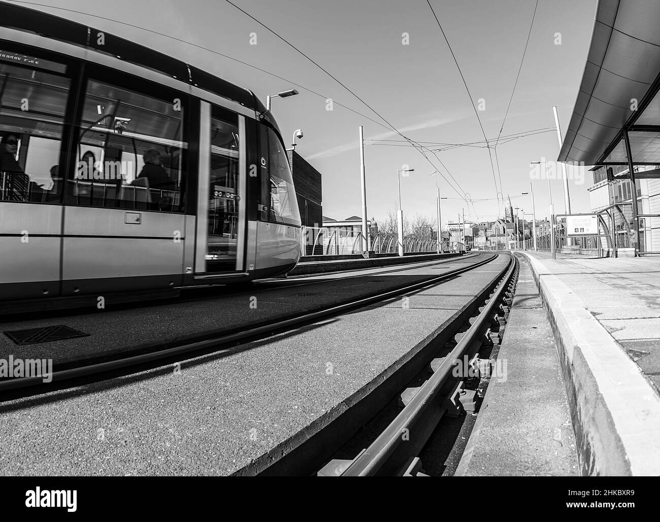 Straßenbahnhaltestelle Nottingham Stockfoto